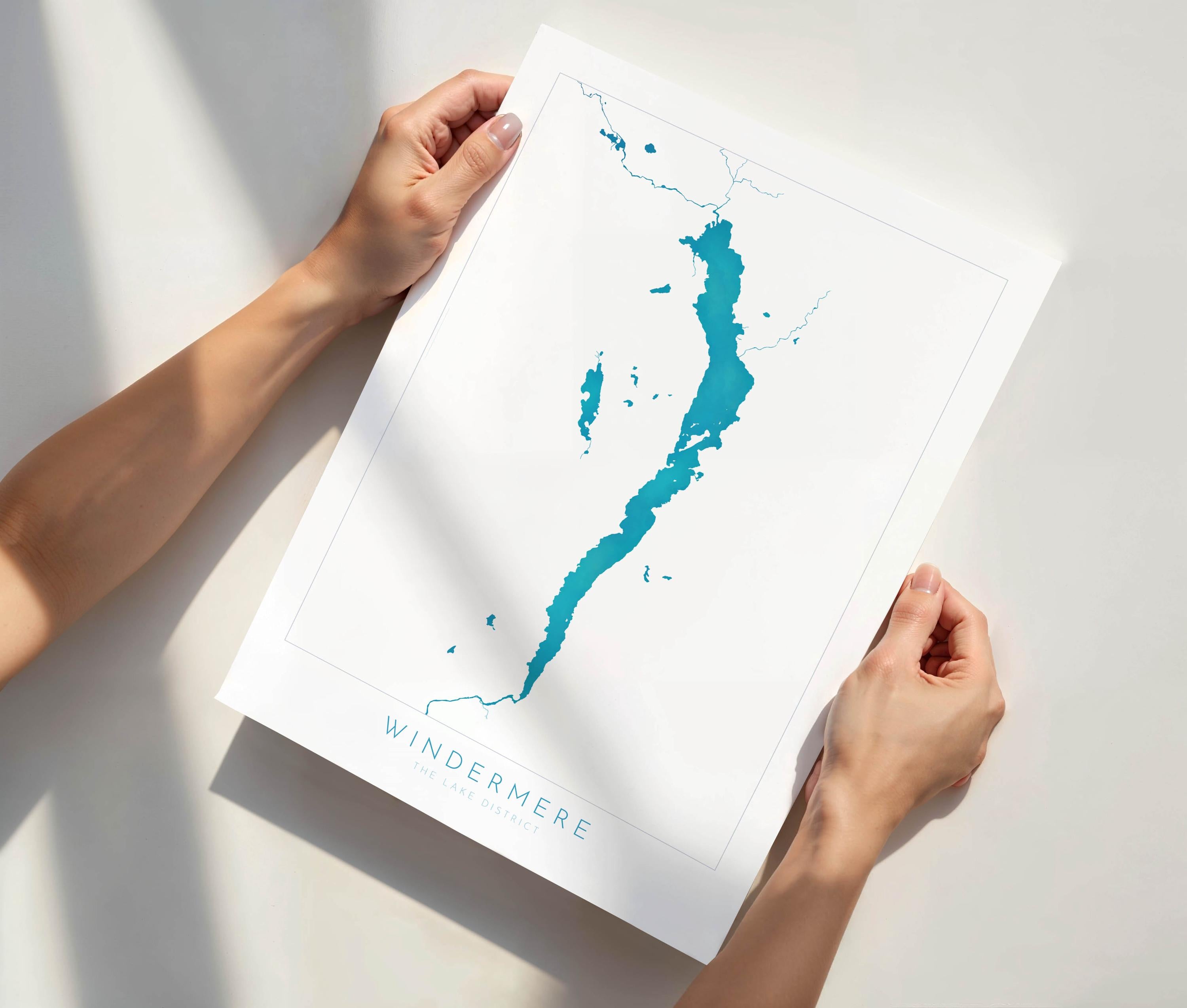 Windermere Print, The Lake District Map, National Park Print, Travel Poster, Map Art, Cumbria Location Art, The Lakes