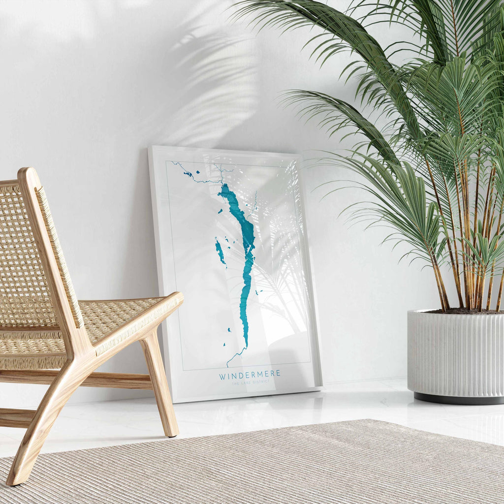 Windermere Print, The Lake District Map, National Park Print, Travel Poster, Map Art, Cumbria Location Art, The Lakes