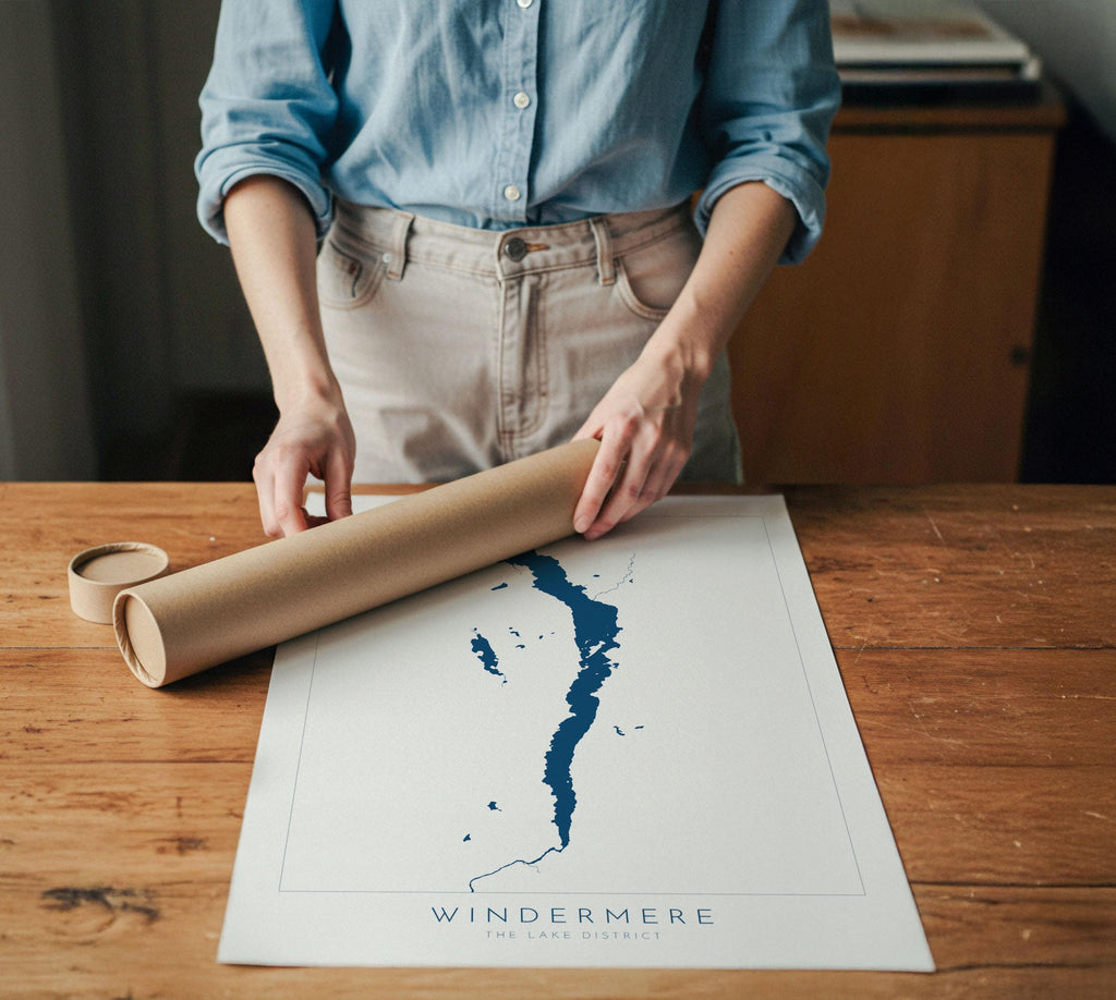Windermere Print, The Lake District Map, National Park Print, Travel Poster, Map Art, Cumbria Location Art, The Lakes