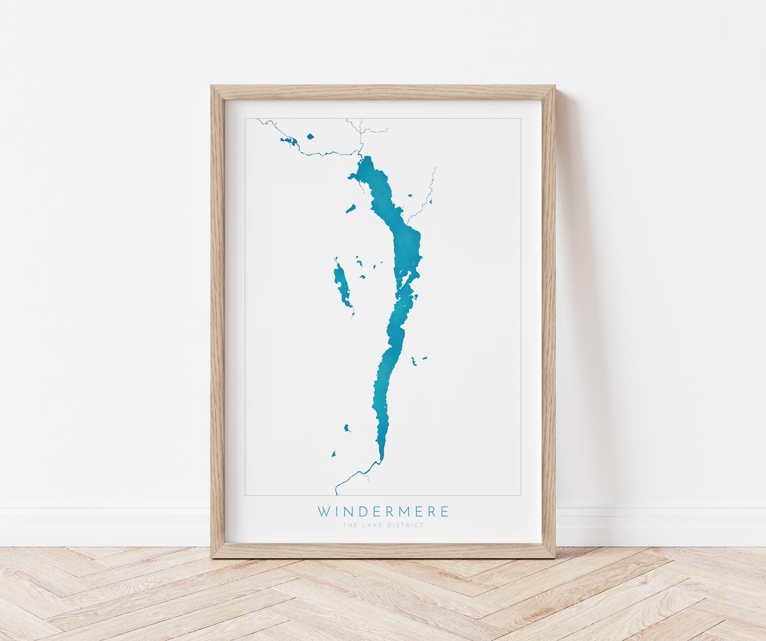 Windermere Print, The Lake District Map, National Park Print, Travel Poster, Map Art, Cumbria Location Art, The Lakes
