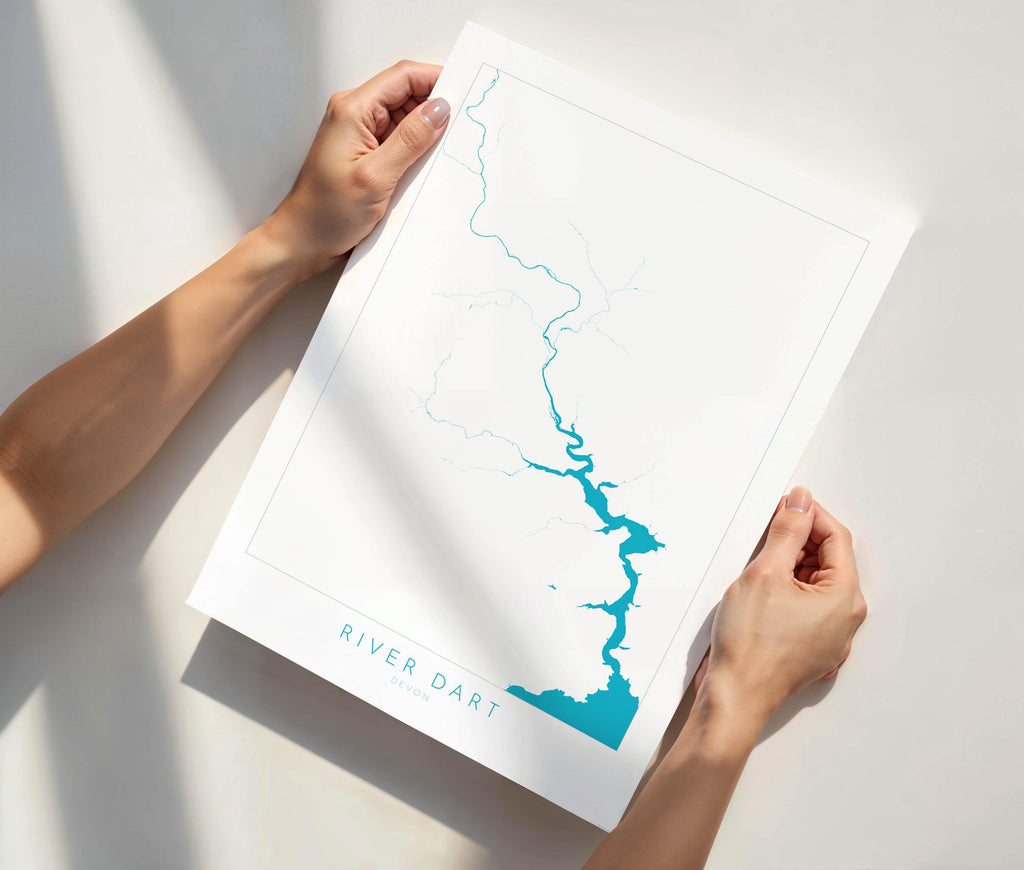 River Dart Print - Dartmouth Art, Devon Map, Dartmoor Travel Poster, Totnes Art, Kingswear, Devon Coast Print, South Devon