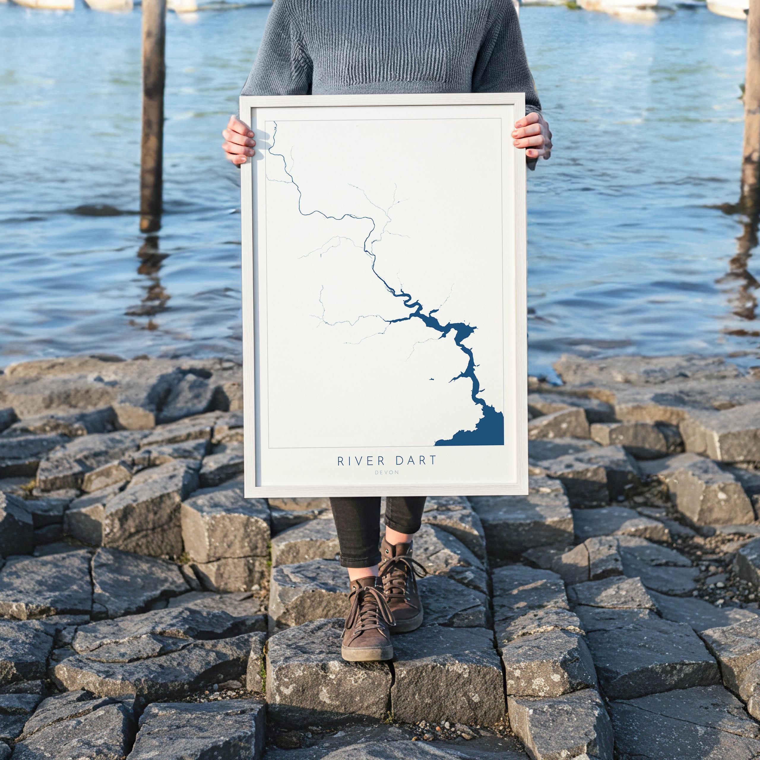 River Dart Print - Dartmouth Art, Devon Map, Dartmoor Travel Poster, Totnes Art, Kingswear, Devon Coast Print, South Devon