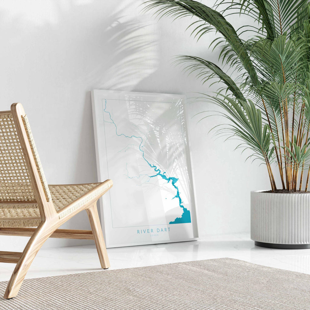 River Dart Print - Dartmouth Art, Devon Map, Dartmoor Travel Poster, Totnes Art, Kingswear, Devon Coast Print, South Devon