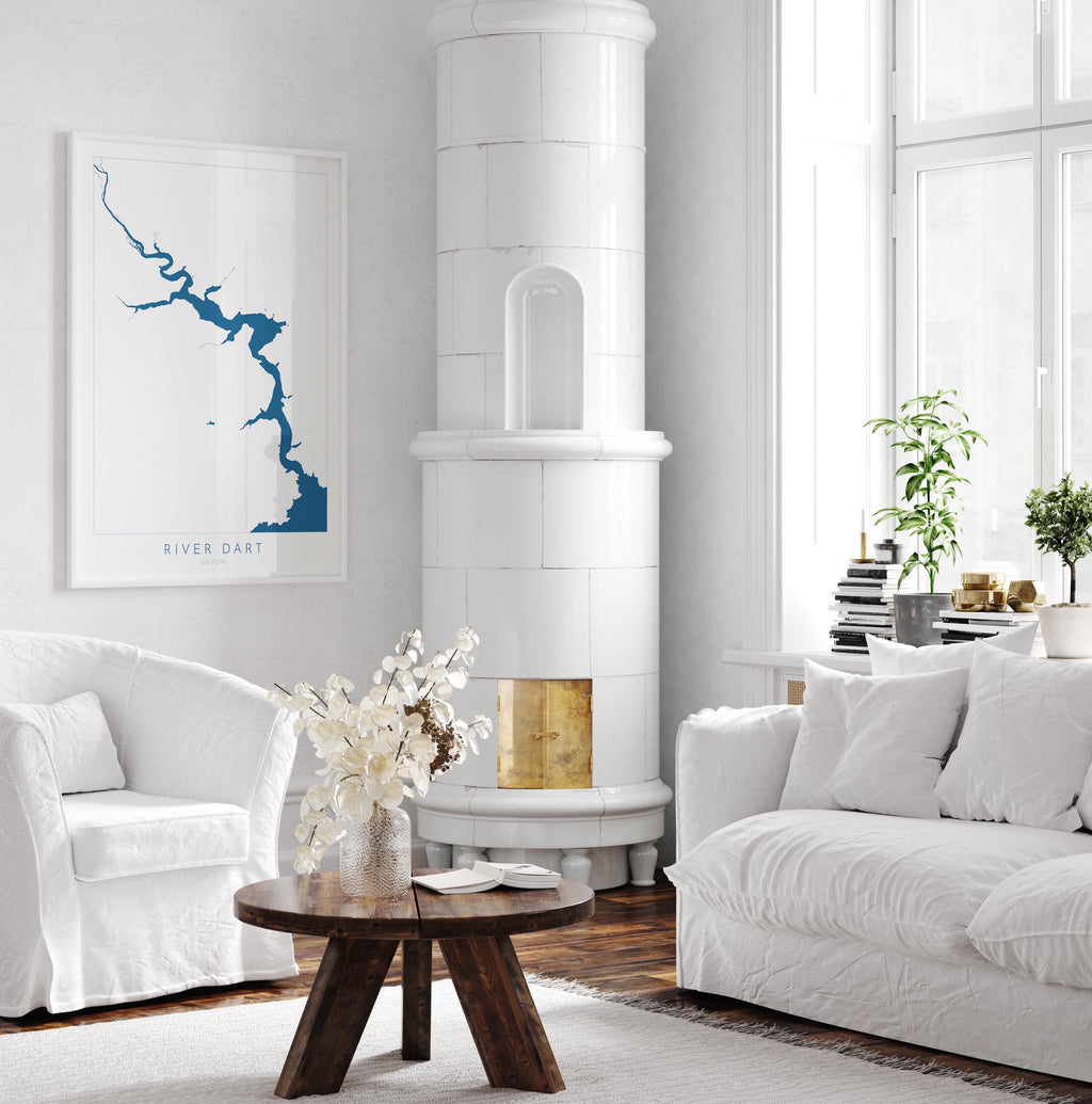 River Dart Print - Dartmouth Art, Devon Map, Totnes Art, Kingswear Poster, Stoke Gabriel, Greenway, Devon Coast Print, South Devon