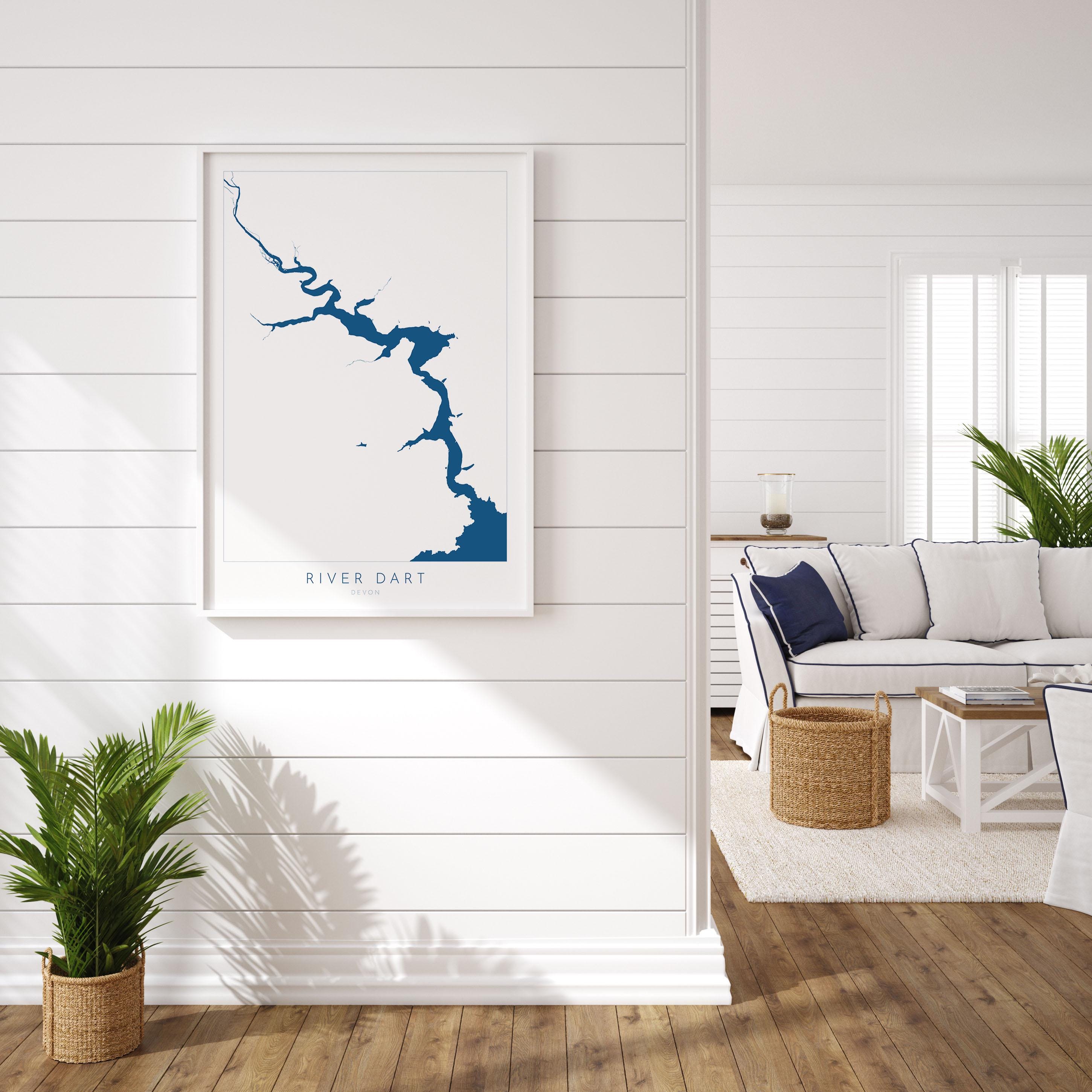 River Dart Print - Dartmouth Art, Devon Map, Totnes Art, Kingswear Poster, Stoke Gabriel, Greenway, Devon Coast Print, South Devon