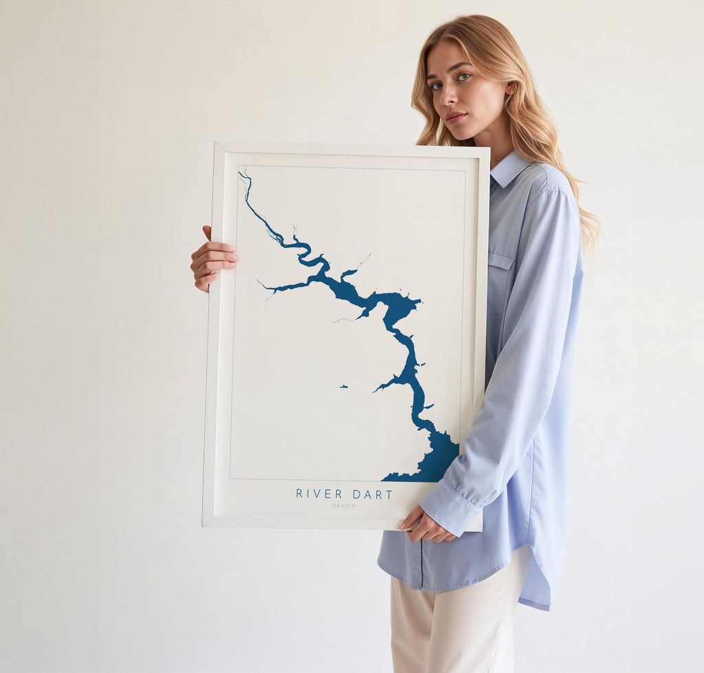 River Dart Print - Dartmouth Art, Devon Map, Totnes Art, Kingswear Poster, Stoke Gabriel, Greenway, Devon Coast Print, South Devon