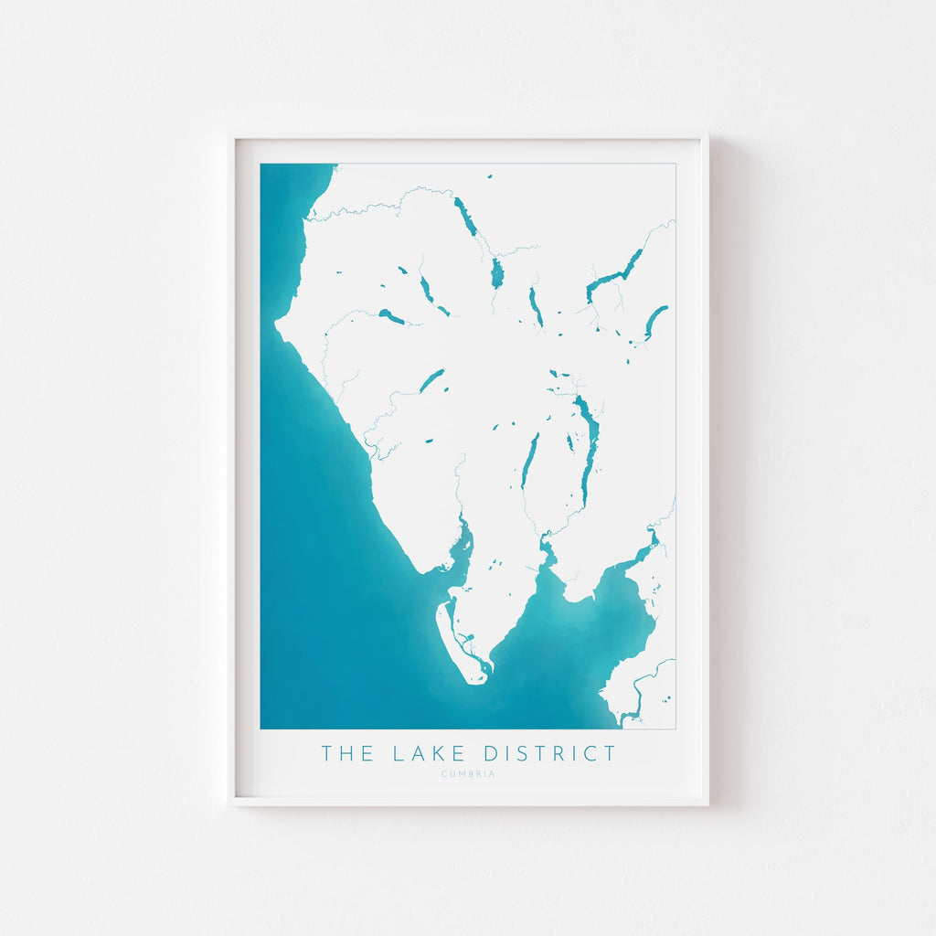Lake District Print - Cumbria Map Art, The Lake District Travel Poster, The Lakes, National Park Print, Morecambe Bay