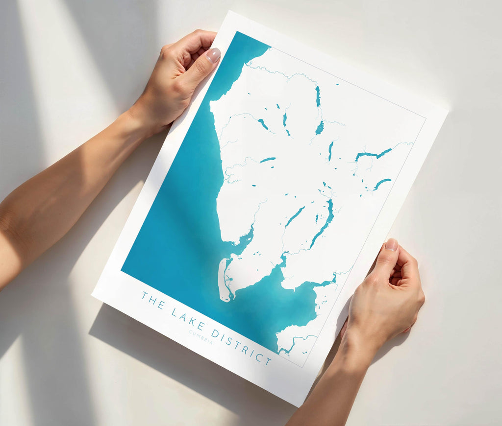 Lake District Print - Cumbria Map Art, The Lake District Travel Poster, The Lakes, National Park Print, Morecambe Bay