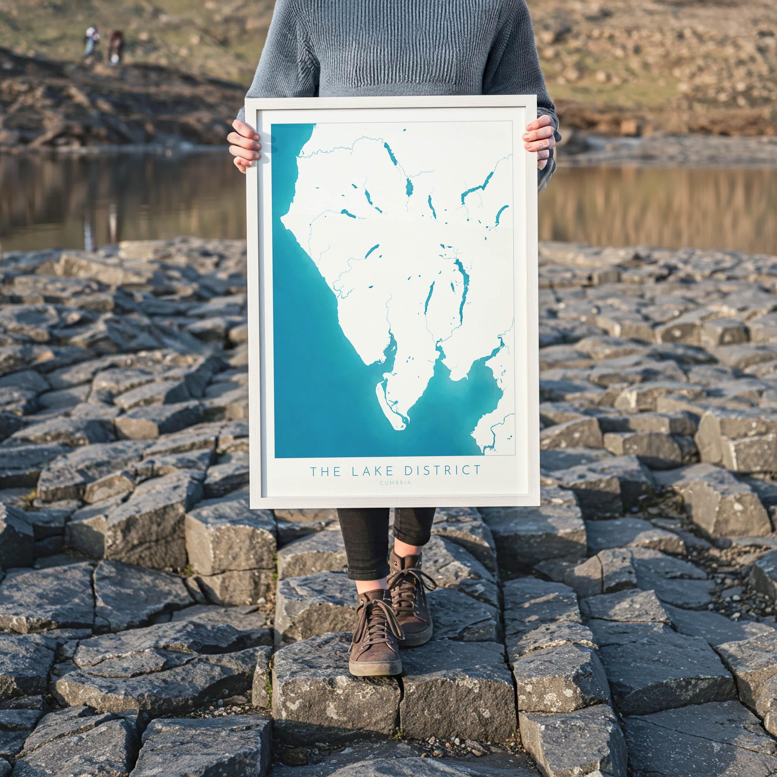 Lake District Print - Cumbria Map Art, The Lake District Travel Poster, The Lakes, National Park Print, Morecambe Bay