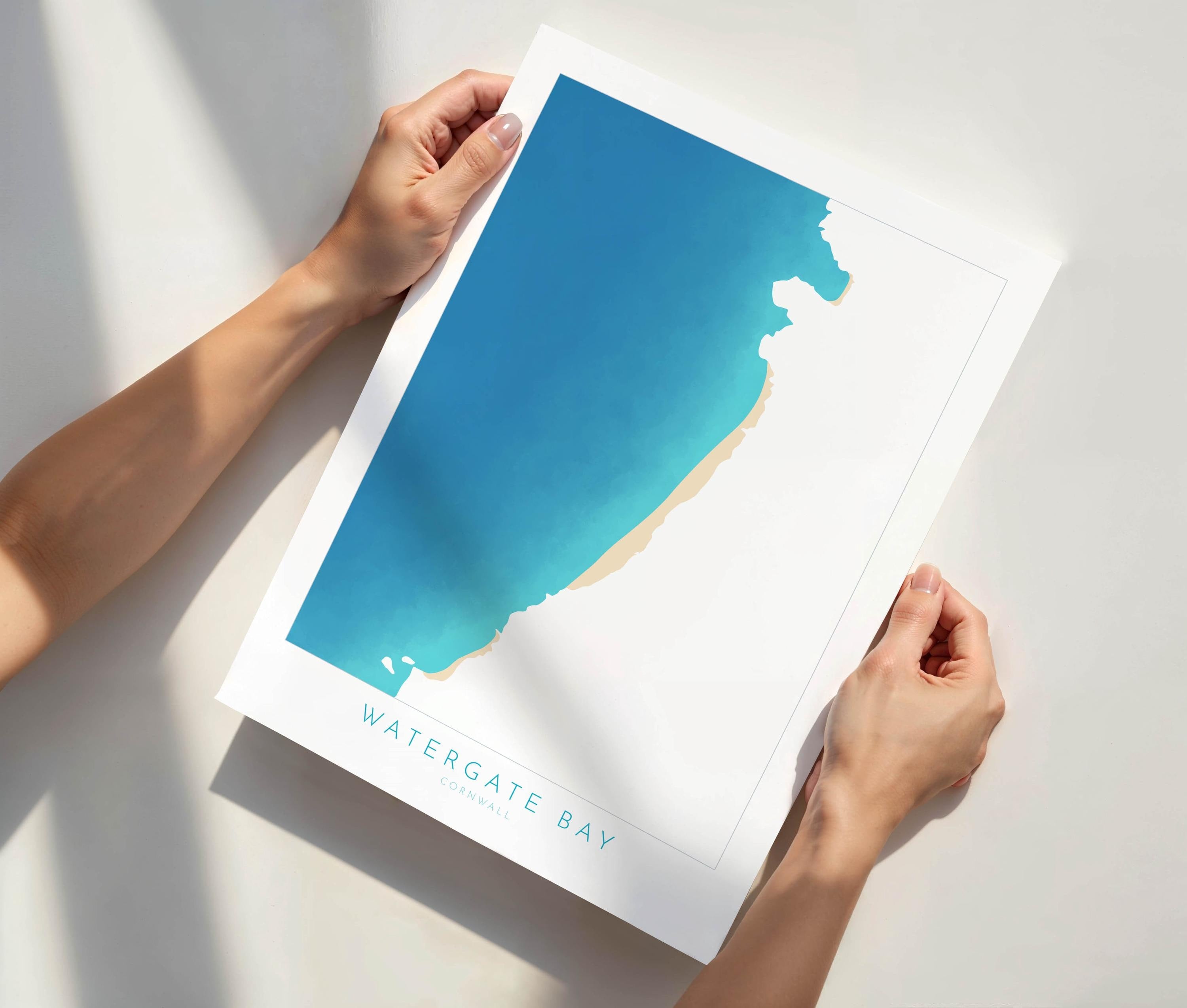 Watergate Bay Map Art - Cornwall Map Art, Watergate Bay Beach Map, Cornwall Coast Map, Cornwall Beach Print, Newquay Art