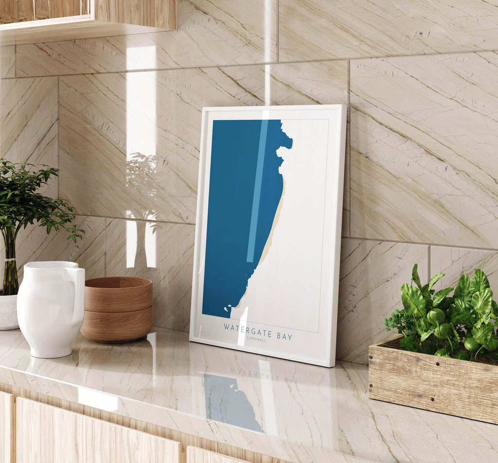 Watergate Bay Map Art - Cornwall Map Art, Watergate Bay Beach Map, Cornwall Coast Map, Cornwall Beach Print, Newquay Art