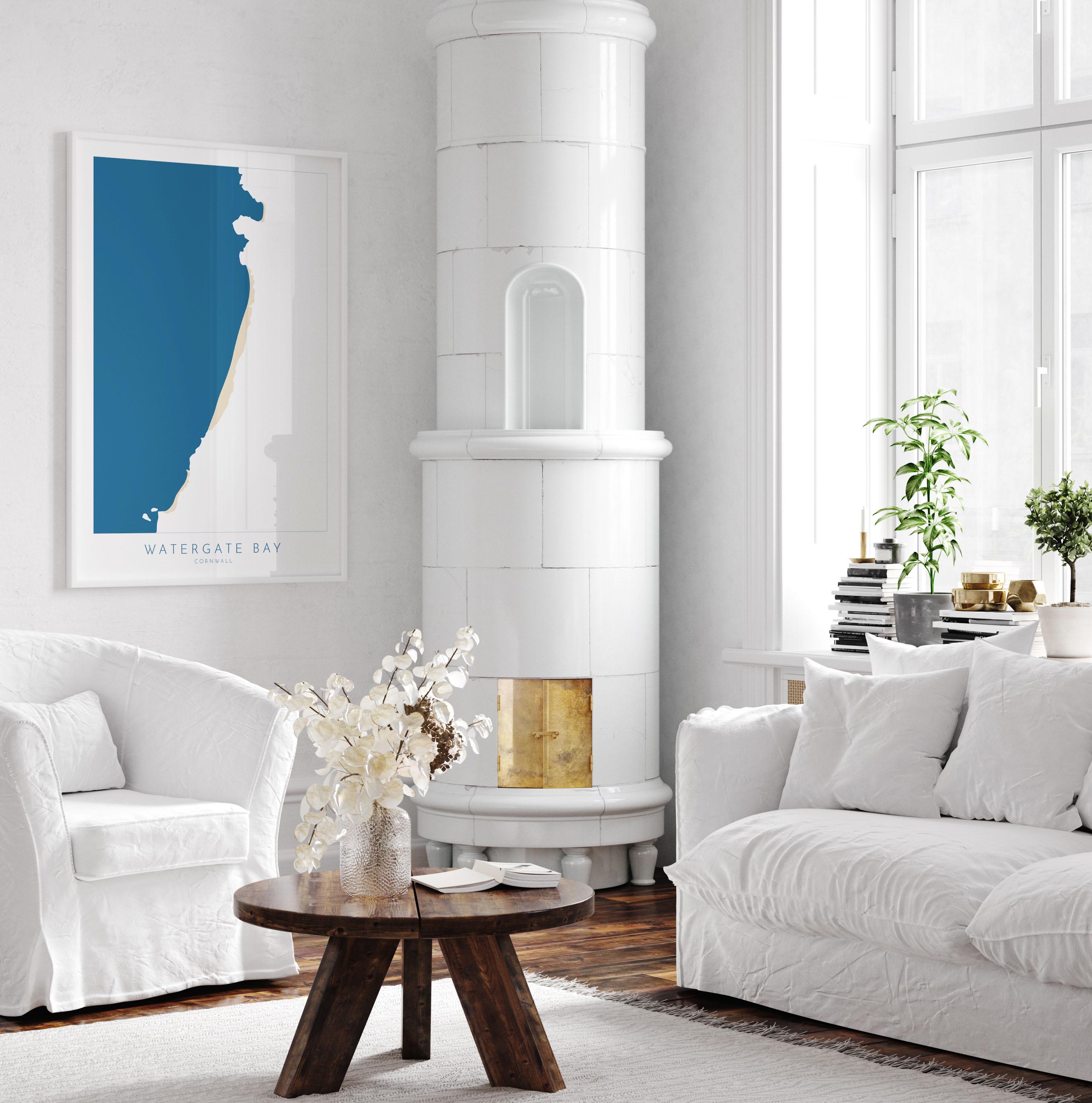 Watergate Bay Map Art - Cornwall Map Art, Watergate Bay Beach Map, Cornwall Coast Map, Cornwall Beach Print, Newquay Art