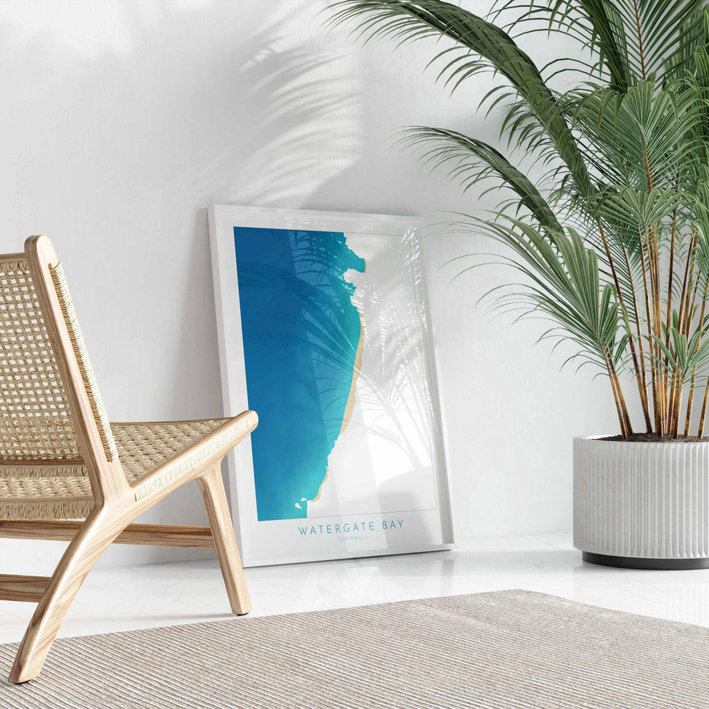 Watergate Bay Map Art - Cornwall Map Art, Watergate Bay Beach Map, Cornwall Coast Map, Cornwall Beach Print, Newquay Art