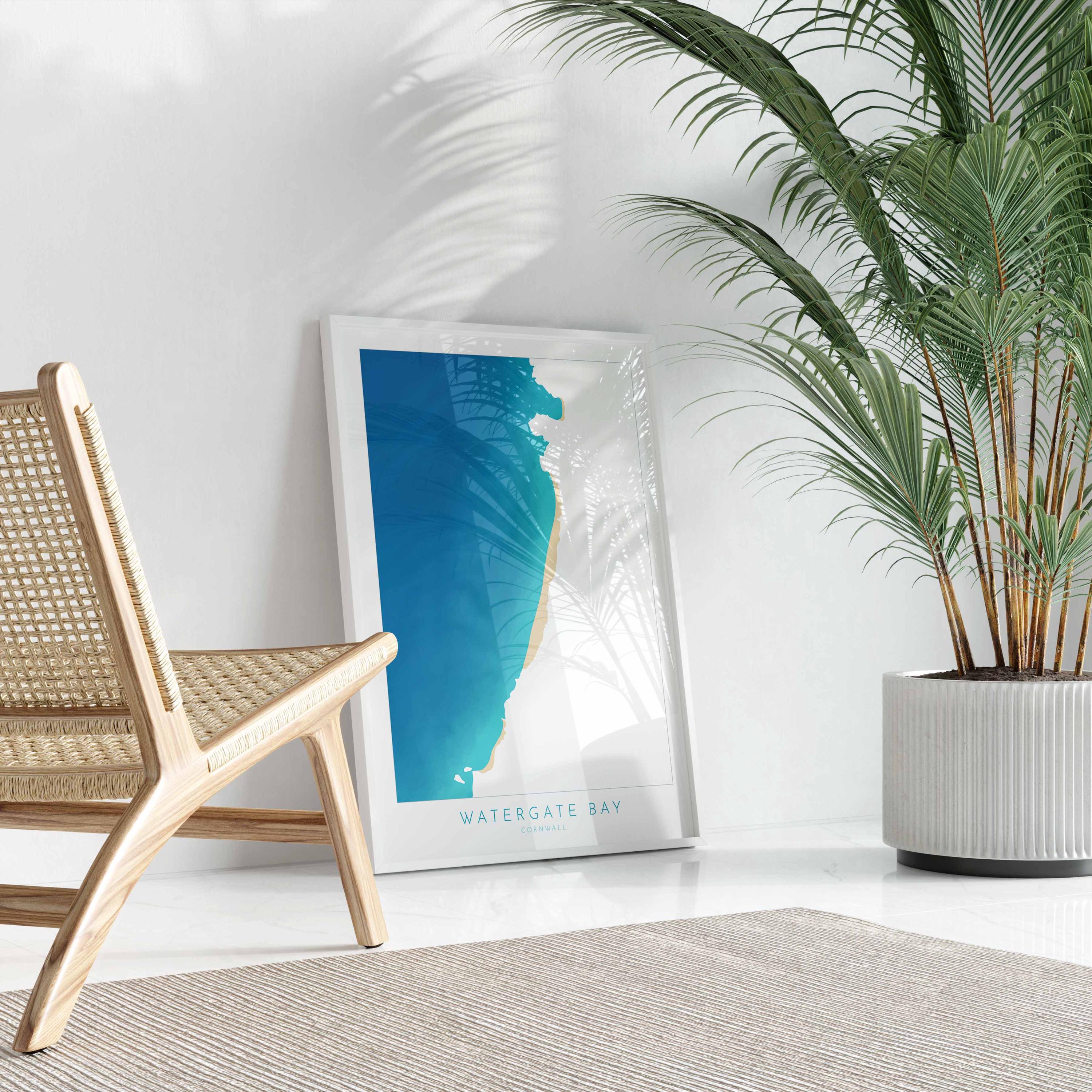 Watergate Bay Map Art - Cornwall Map Art, Watergate Bay Beach Map, Cornwall Coast Map, Cornwall Beach Print, Newquay Art