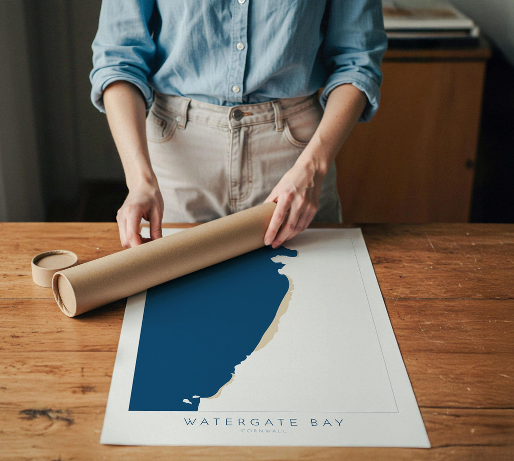 Watergate Bay Map Art - Cornwall Map Art, Watergate Bay Beach Map, Cornwall Coast Map, Cornwall Beach Print, Newquay Art