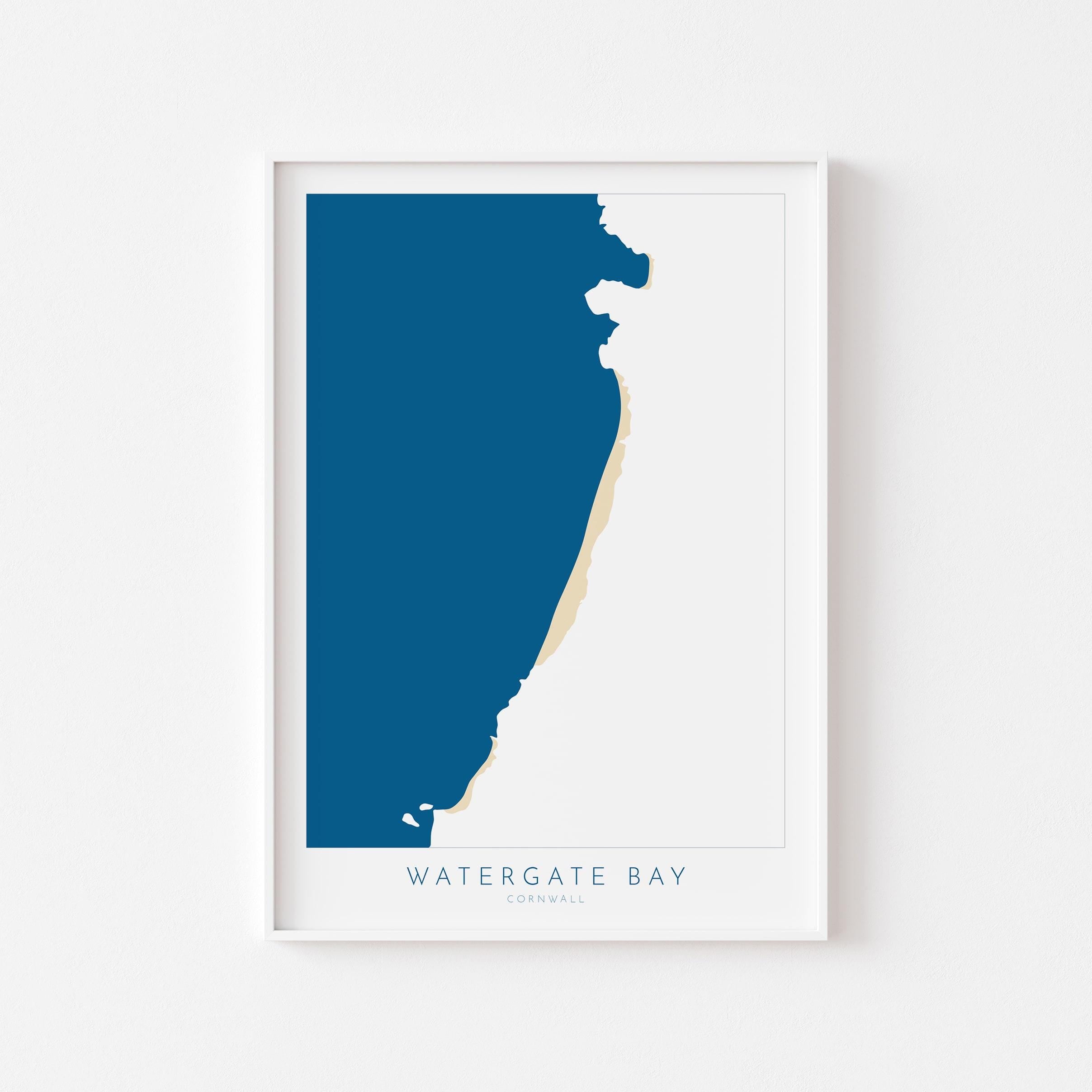 Watergate Bay Map Art - Cornwall Map Art, Watergate Bay Beach Map, Cornwall Coast Map, Cornwall Beach Print, Newquay Art