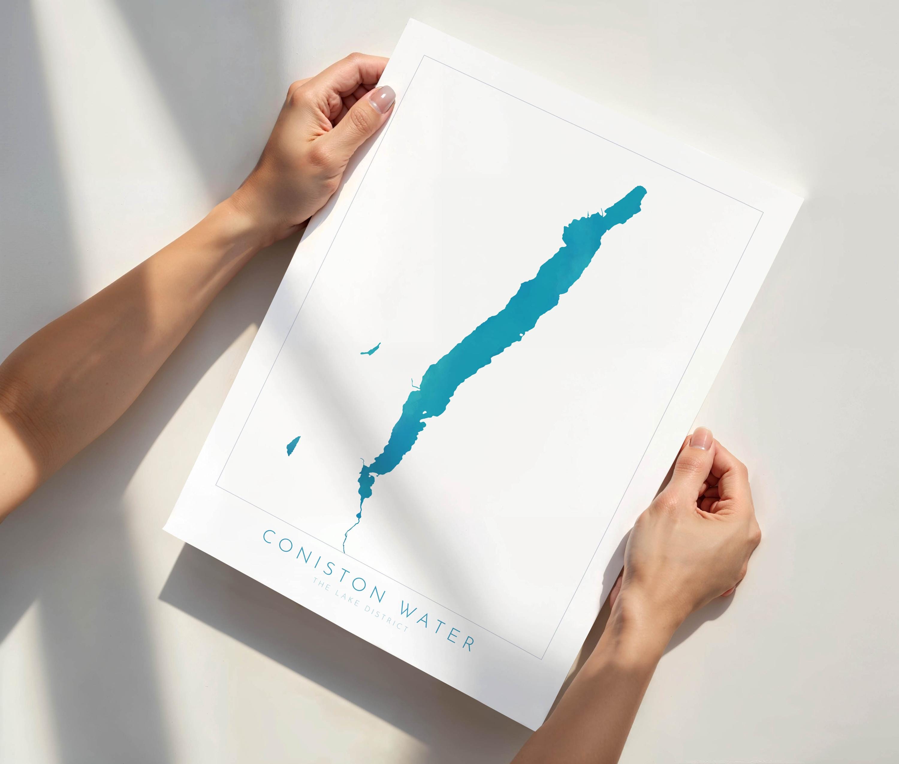 Coniston Water Print, The Lake District Map, National Park Print, Travel Poster, Map Art, Cumbria Location Art, The Lakes