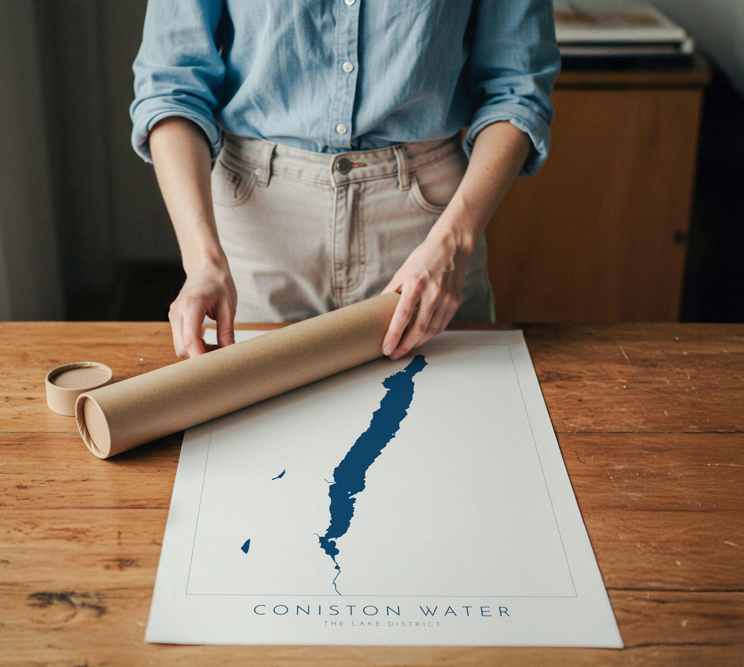 Coniston Water Print, The Lake District Map, National Park Print, Travel Poster, Map Art, Cumbria Location Art, The Lakes