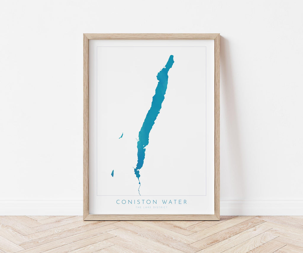 Coniston Water Print, The Lake District Map, National Park Print, Travel Poster, Map Art, Cumbria Location Art, The Lakes