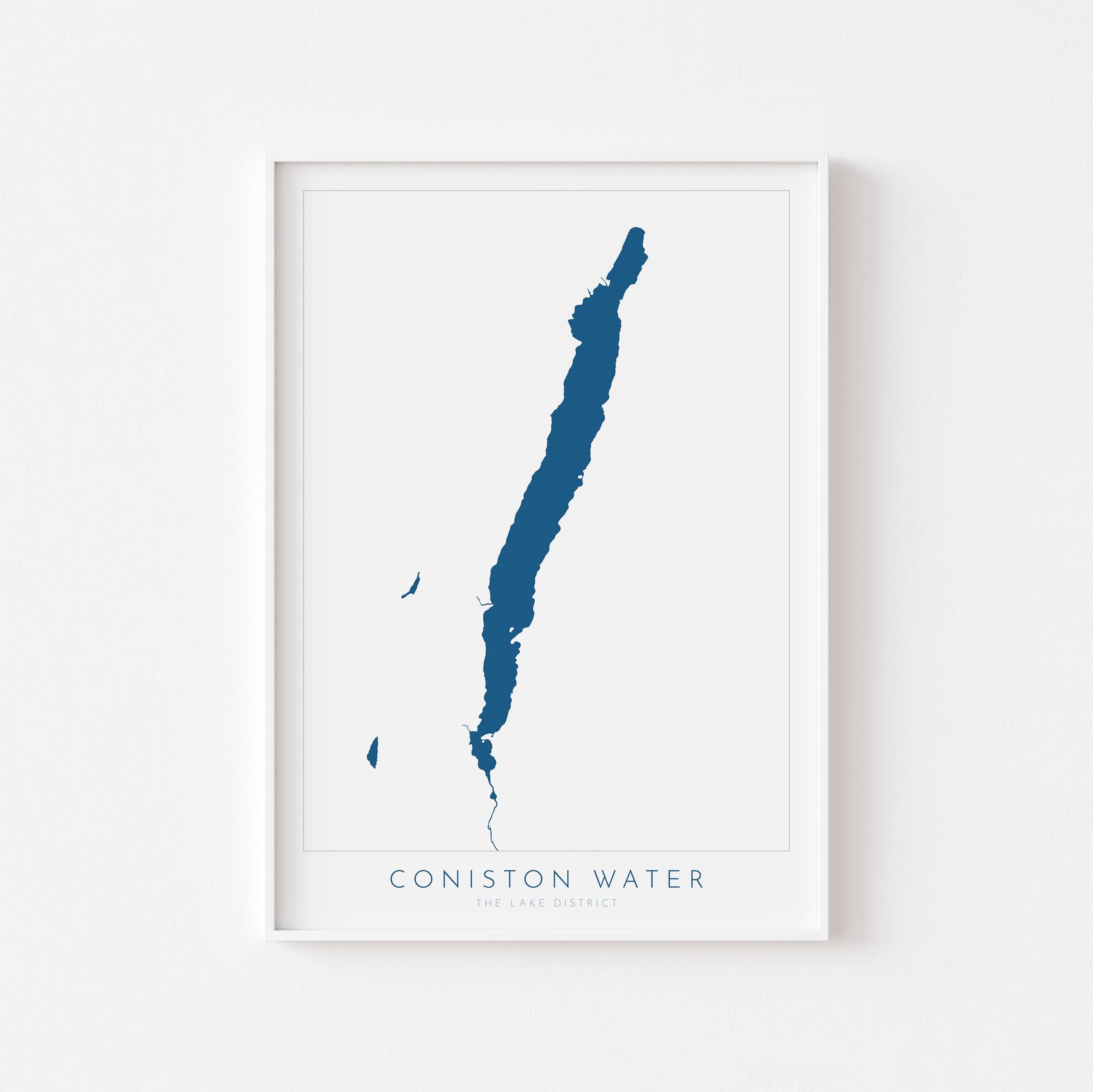Coniston Water Print, The Lake District Map, National Park Print, Travel Poster, Map Art, Cumbria Location Art, The Lakes