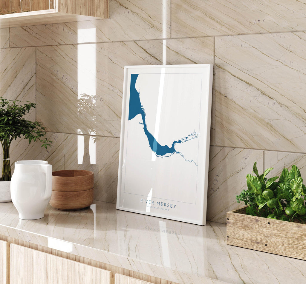River Mersey Map Art - Liverpool Map, UK river Map, Merseyside Map Art, Art Print, Liverpool Art, The Wirral