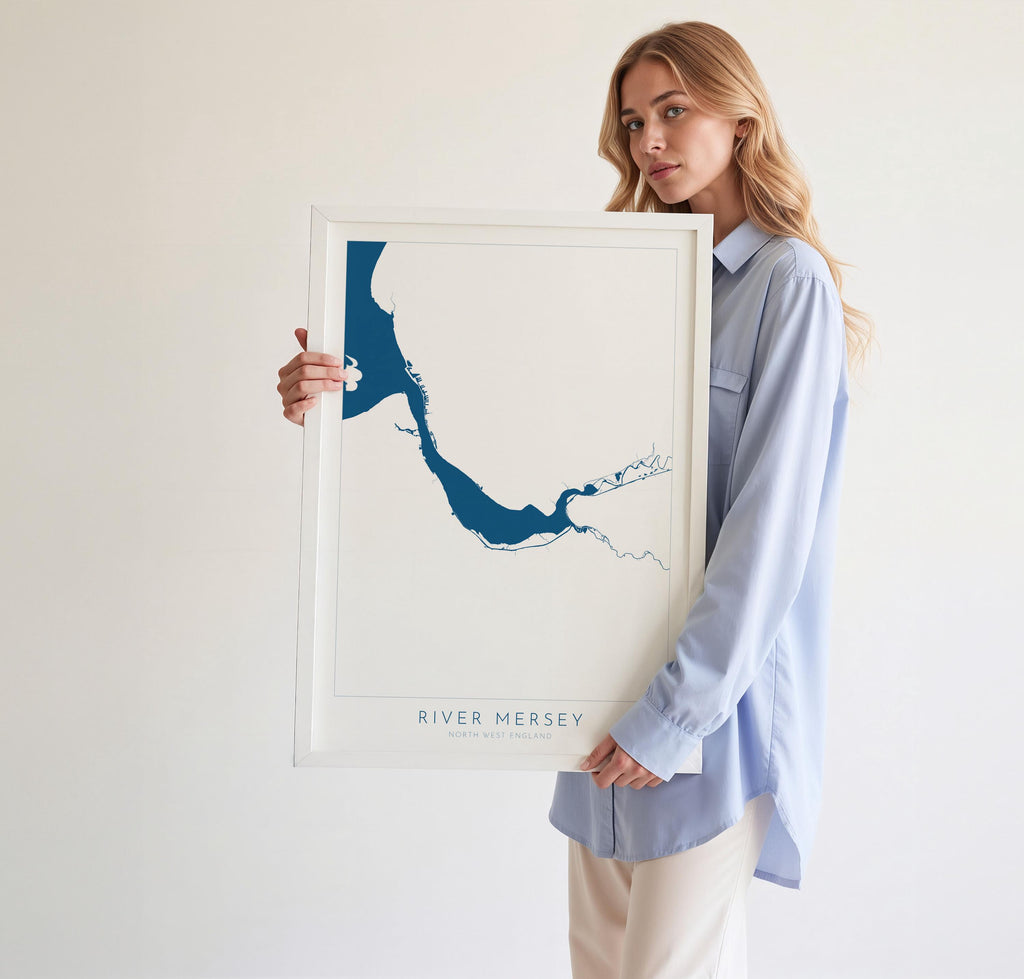 River Mersey Map Art - Liverpool Map, UK river Map, Merseyside Map Art, Art Print, Liverpool Art, The Wirral