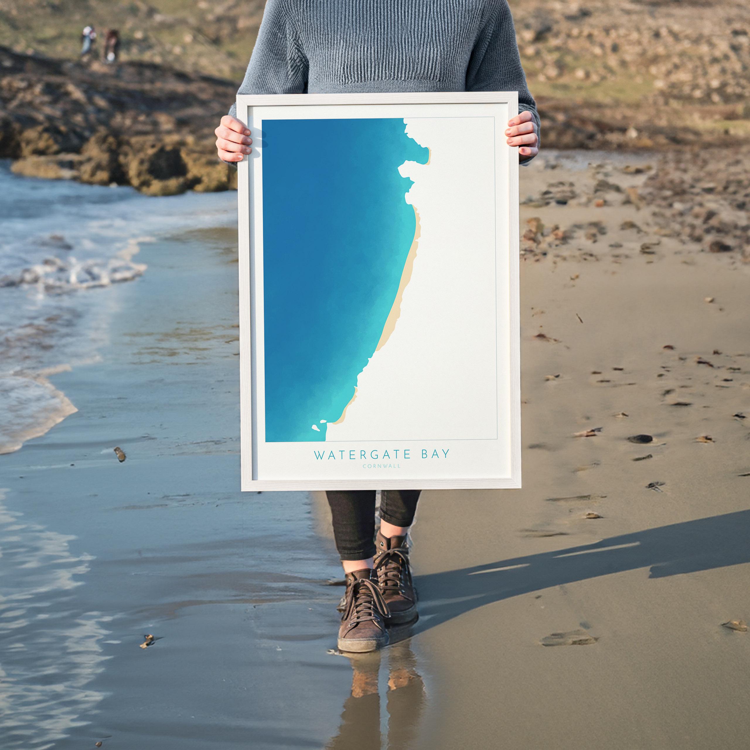 Watergate Bay Map Art - Cornwall Map Art, Watergate Bay Beach Map, Cornwall Coast Map, Cornwall Beach Print, Newquay Art