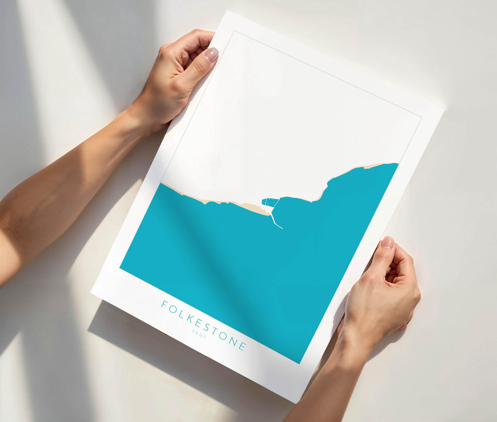 Folkestone Map Print - Folkestone Art Poster, Kent Map Art, Folkestone Travel Poster, Kent Coast, A1, A2, A3, A4, Folkestone Beach Art, UK
