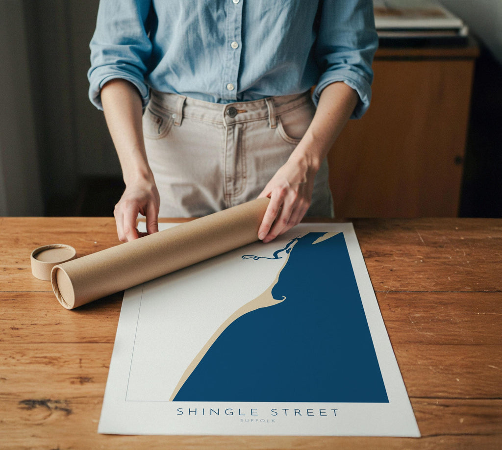 Shingle Street Map Art - Suffolk Map, Suffolk Coast, River Alde, Woodbridge, Suffolk Travel Print