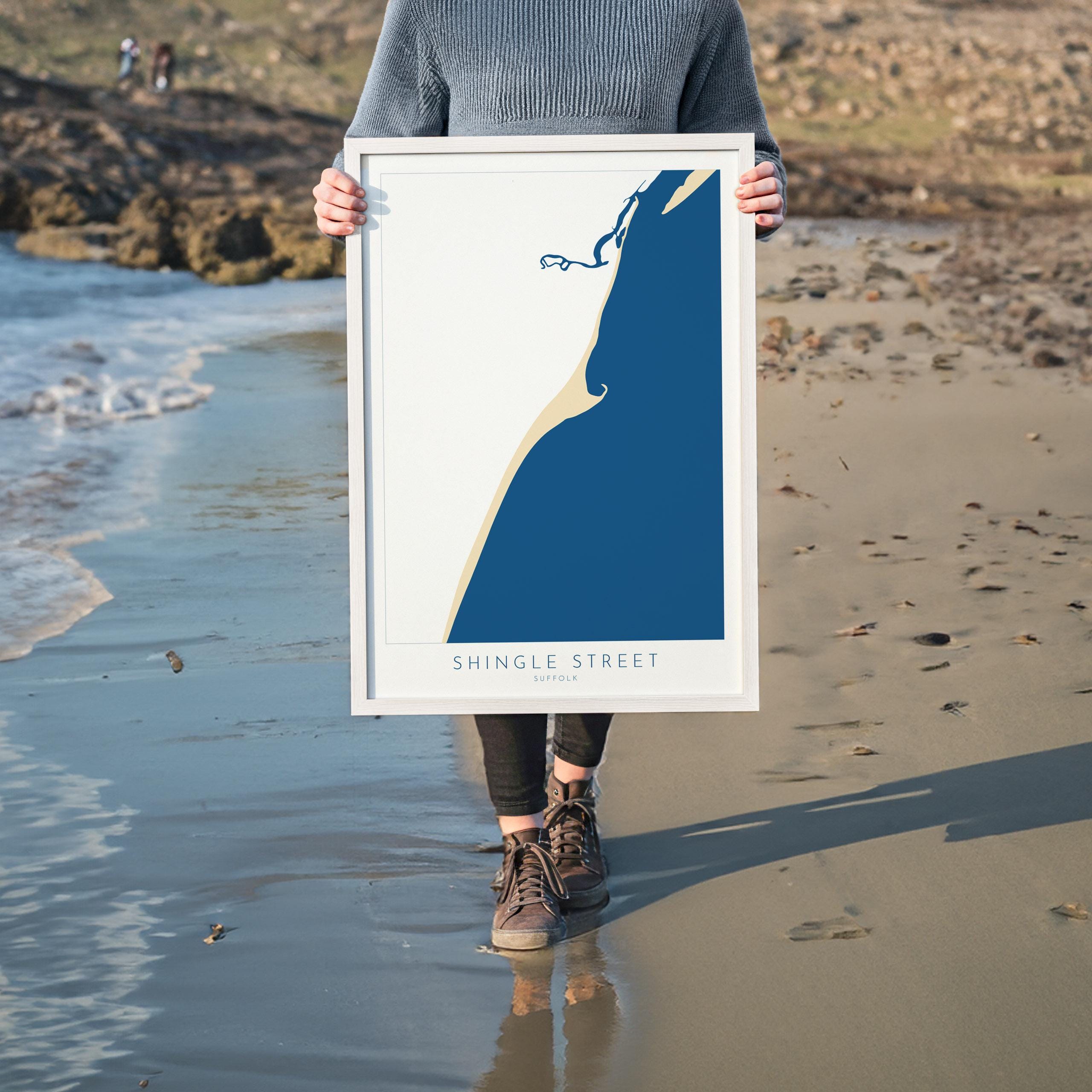 Shingle Street Map Art - Suffolk Map, Suffolk Coast, River Alde, Woodbridge, Suffolk Travel Print