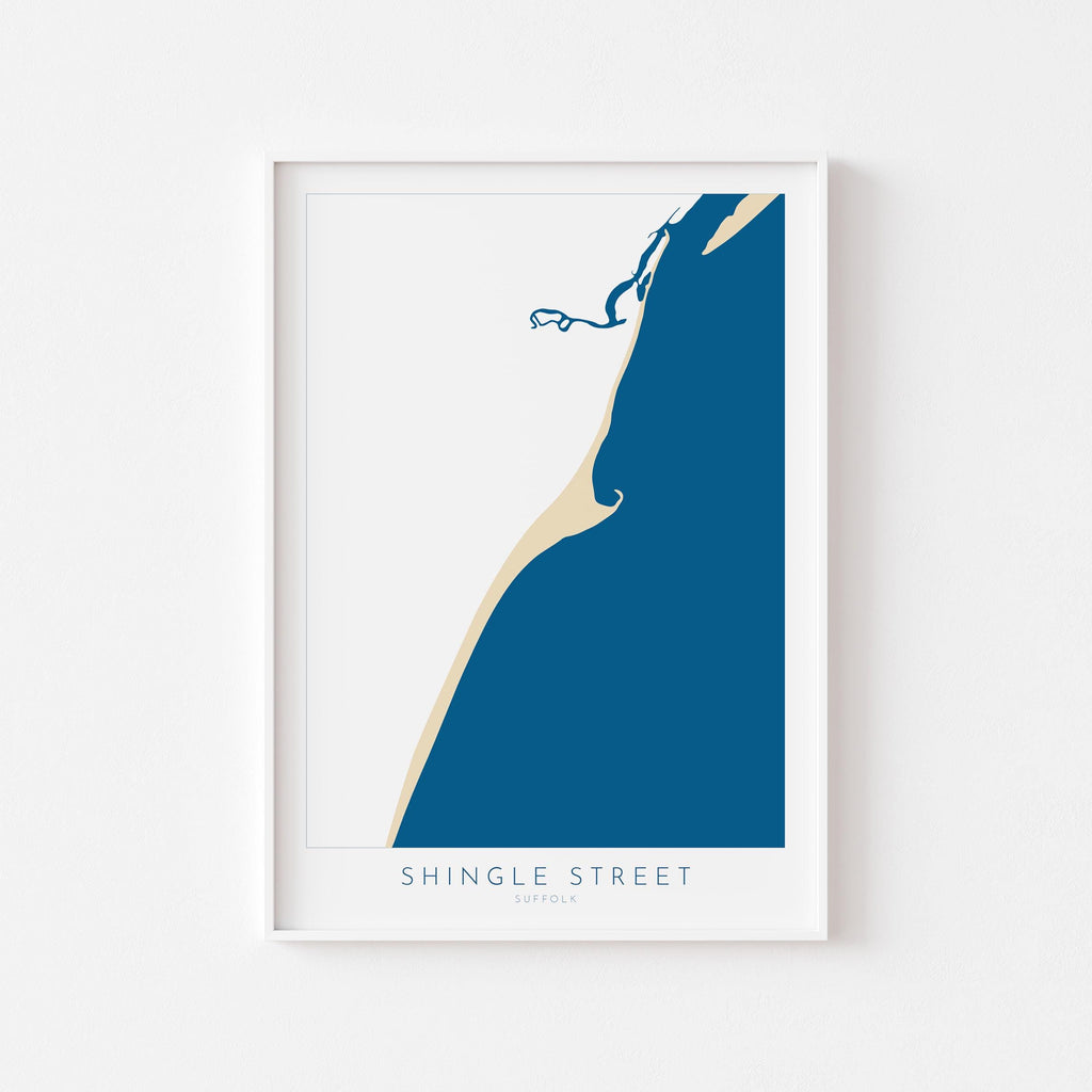 Shingle Street Map Art - Suffolk Map, Suffolk Coast, River Alde, Woodbridge, Suffolk Travel Print