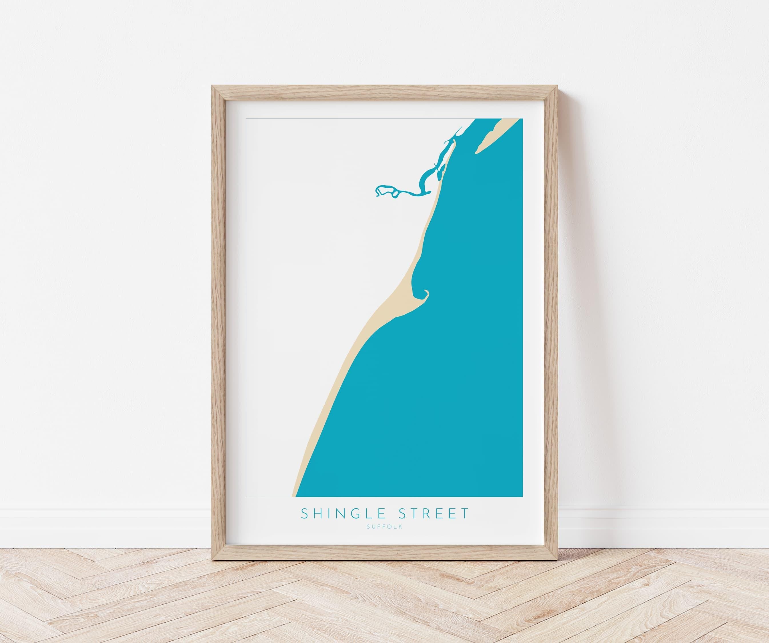 Shingle Street Map Art - Suffolk Map, Suffolk Coast, River Alde, Woodbridge, Suffolk Travel Print