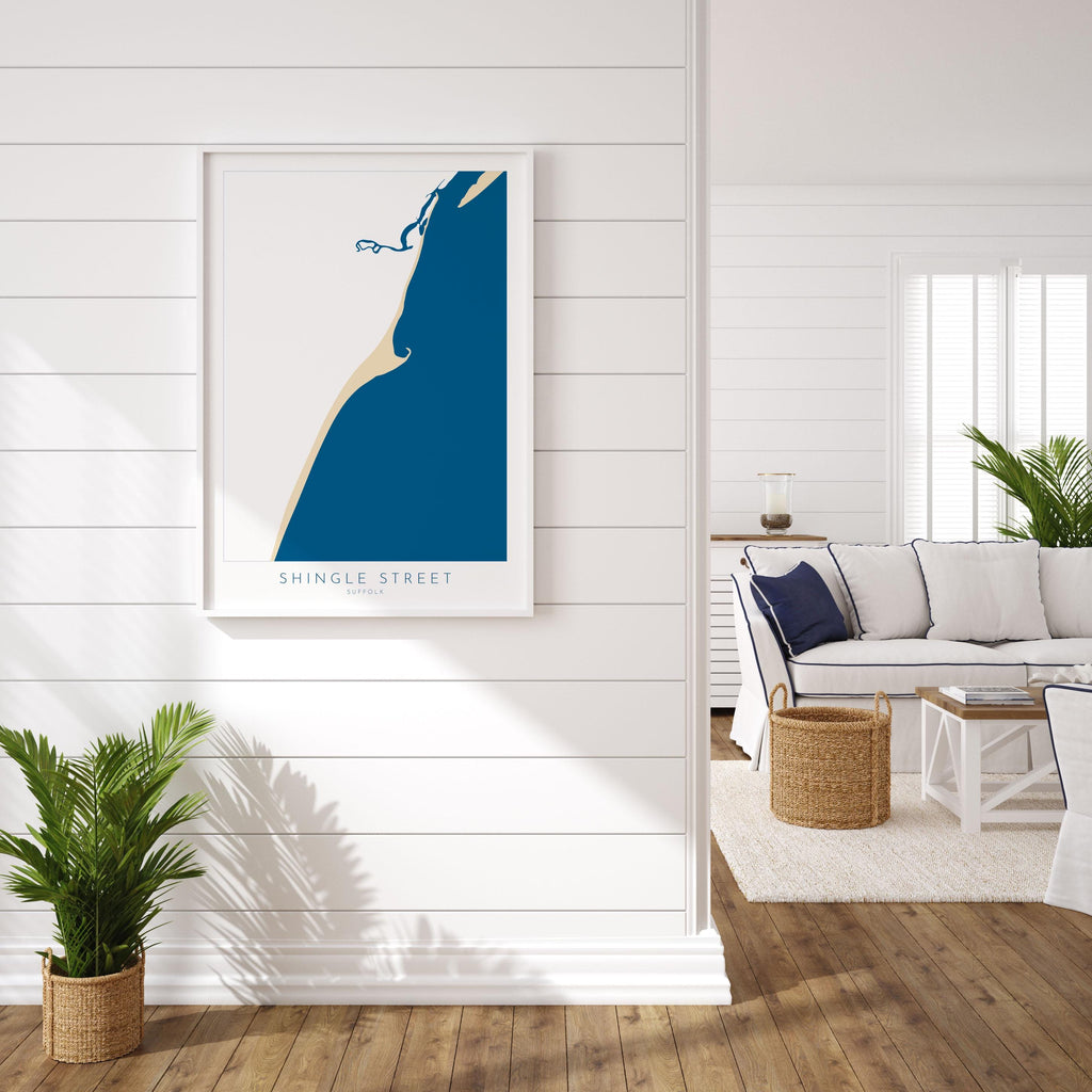 Shingle Street Map Art - Suffolk Map, Suffolk Coast, River Alde, Woodbridge, Suffolk Travel Print