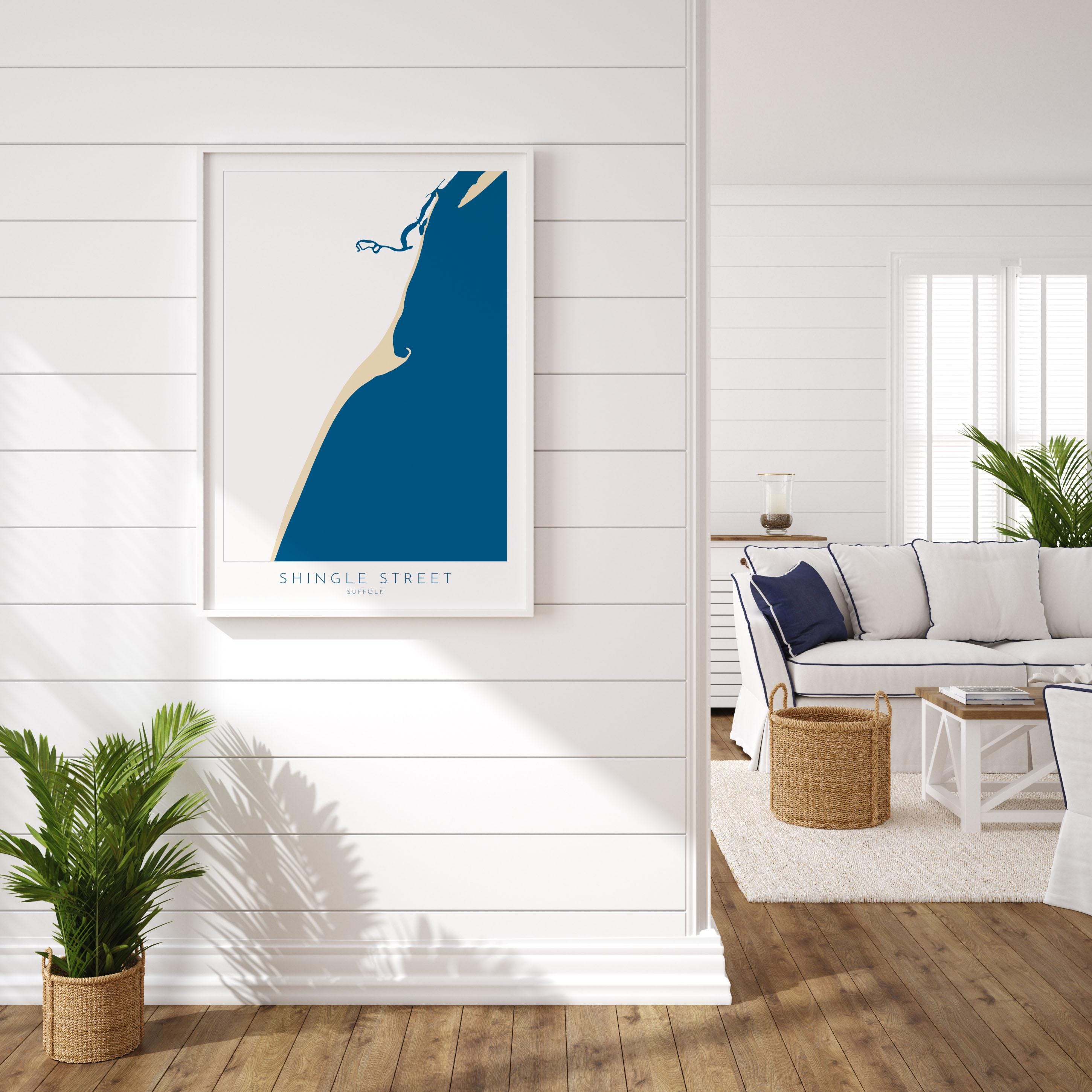 Shingle Street Map Art - Suffolk Map, Suffolk Coast, River Alde, Woodbridge, Suffolk Travel Print