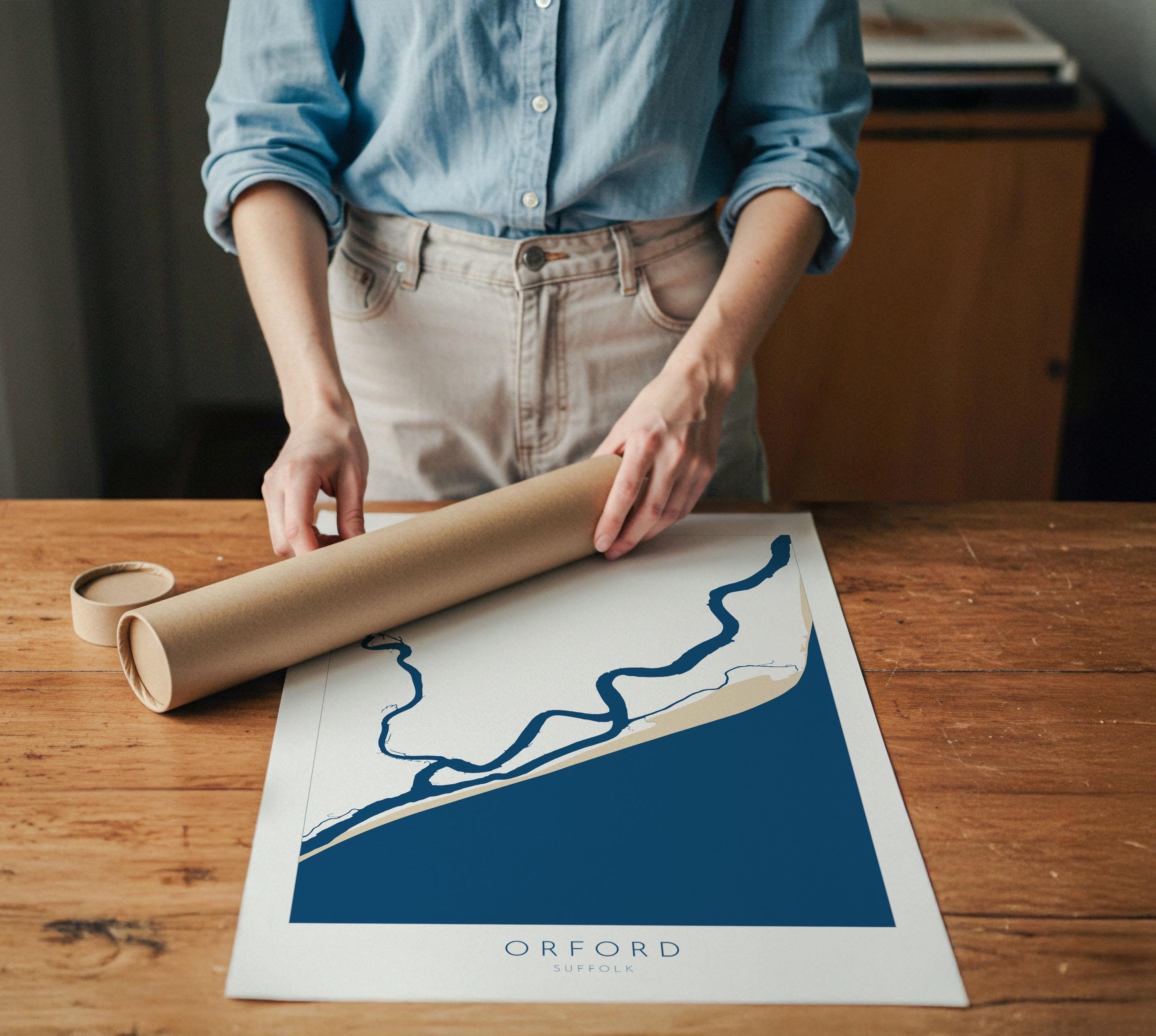 Orford Map Art - Suffolk Map, River Alde, Orford Suffolk Art, Suffolk Coast, Suffolk Travel Print