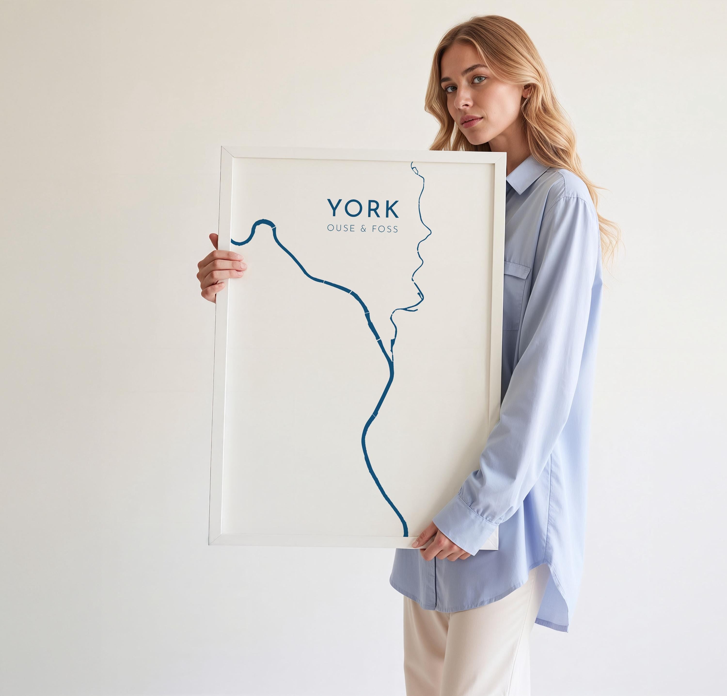 York Map Art - Yorkshire Map Art, York UK Map Art, River Ouse and Foss Map, York Travel Print
