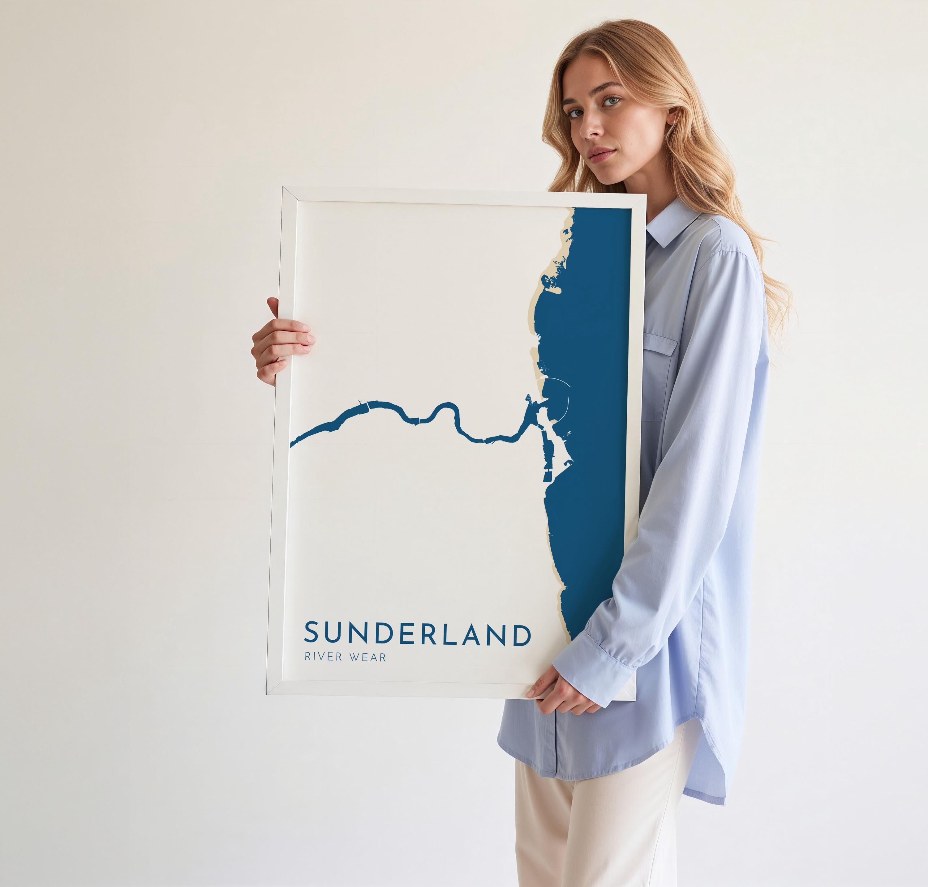 Sunderland Map Art - River Tyne Map, Sunderland City Art, North East England, Tyne and Wear Map, Nautical Décor, City Map Art, UK Cities