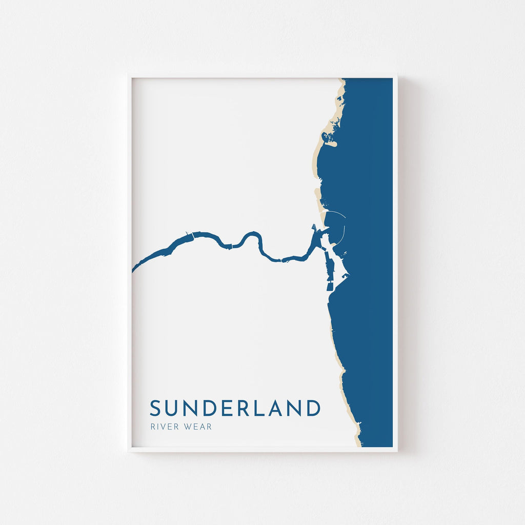 Sunderland Map Art - River Tyne Map, Sunderland City Art, North East England, Tyne and Wear Map, Nautical Décor, City Map Art, UK Cities