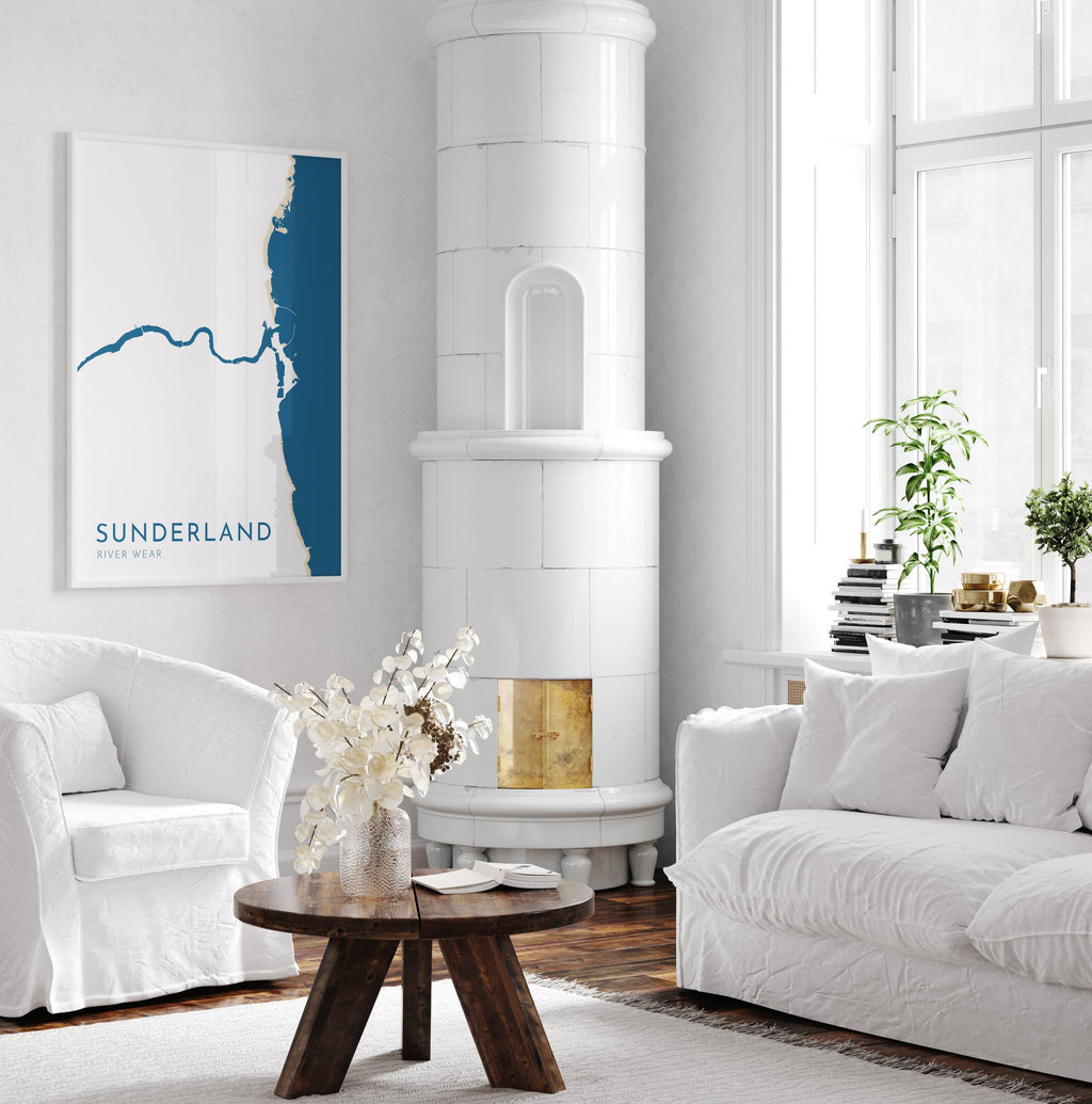 Sunderland Map Art - River Tyne Map, Sunderland City Art, North East England, Tyne and Wear Map, Nautical Décor, City Map Art, UK Cities