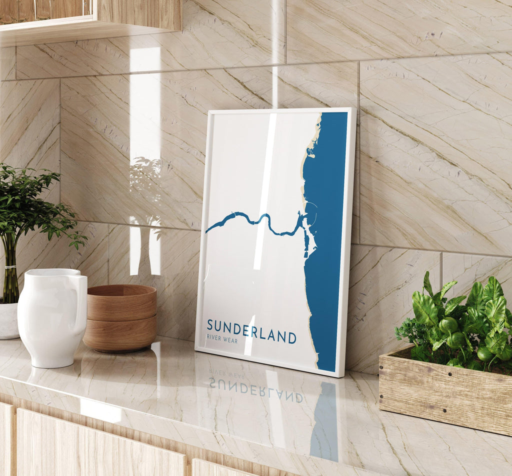 Sunderland Map Art - River Tyne Map, Sunderland City Art, North East England, Tyne and Wear Map, Nautical Décor, City Map Art, UK Cities