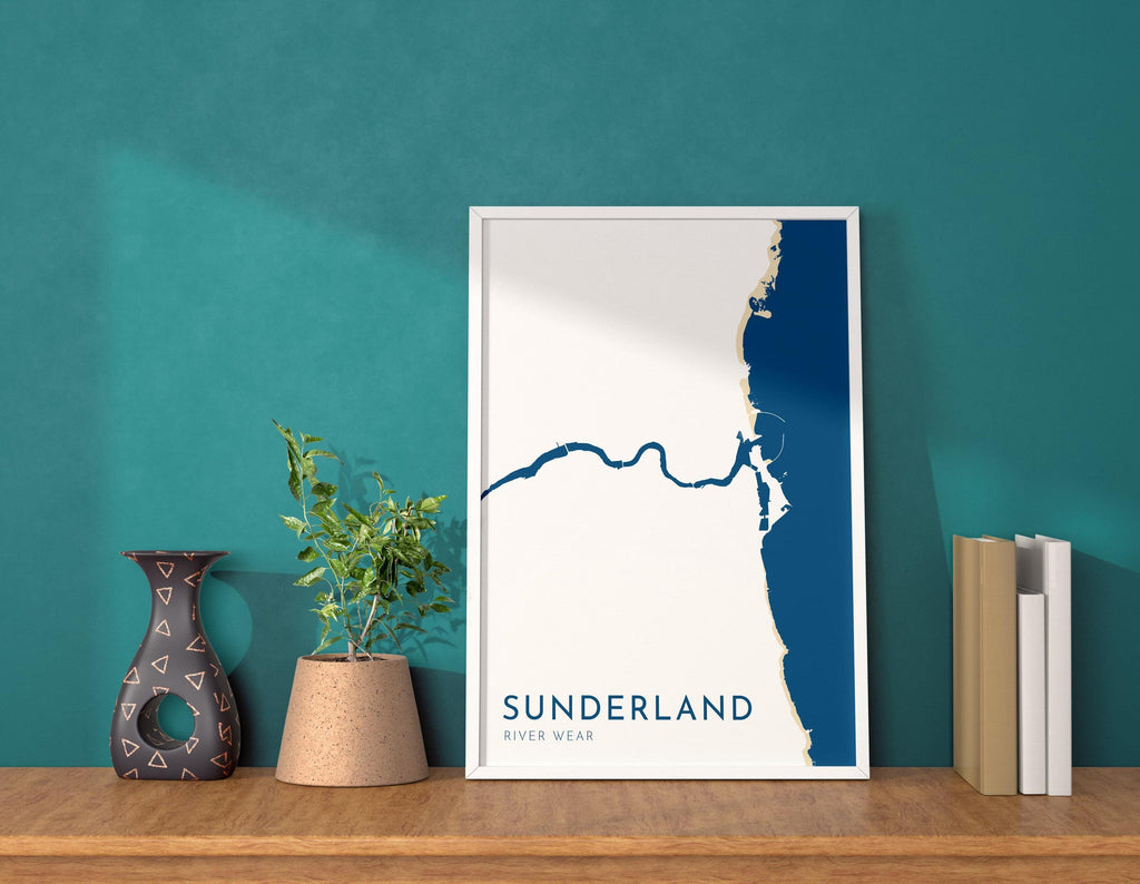 Sunderland Map Art - River Tyne Map, Sunderland City Art, North East England, Tyne and Wear Map, Nautical Décor, City Map Art, UK Cities