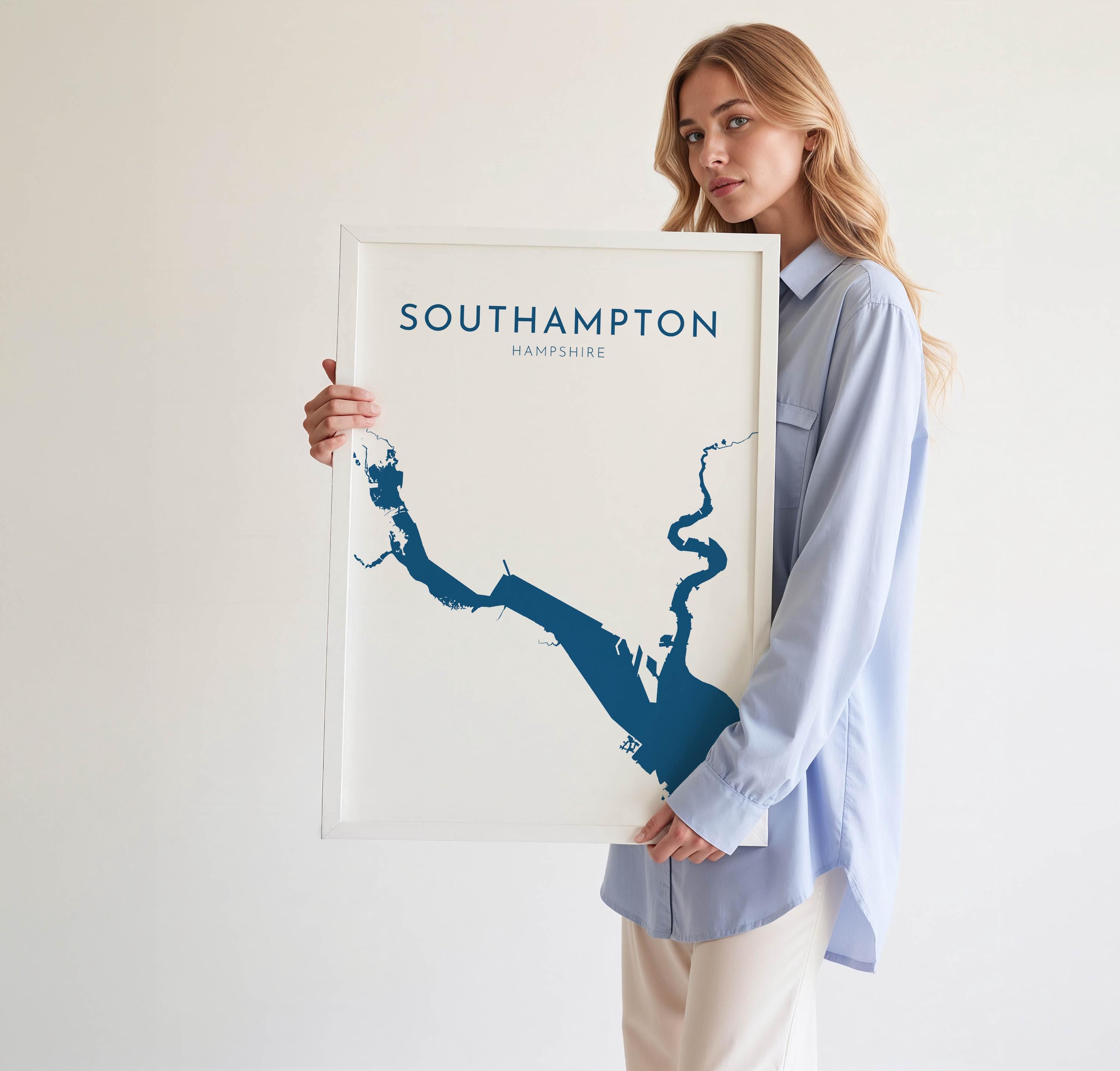 Southampton Map Art - Southampton Water Map Art, Southampton Rivers UK Map Art, Southampton Travel Print, Hampshire Map, UK City Map Art