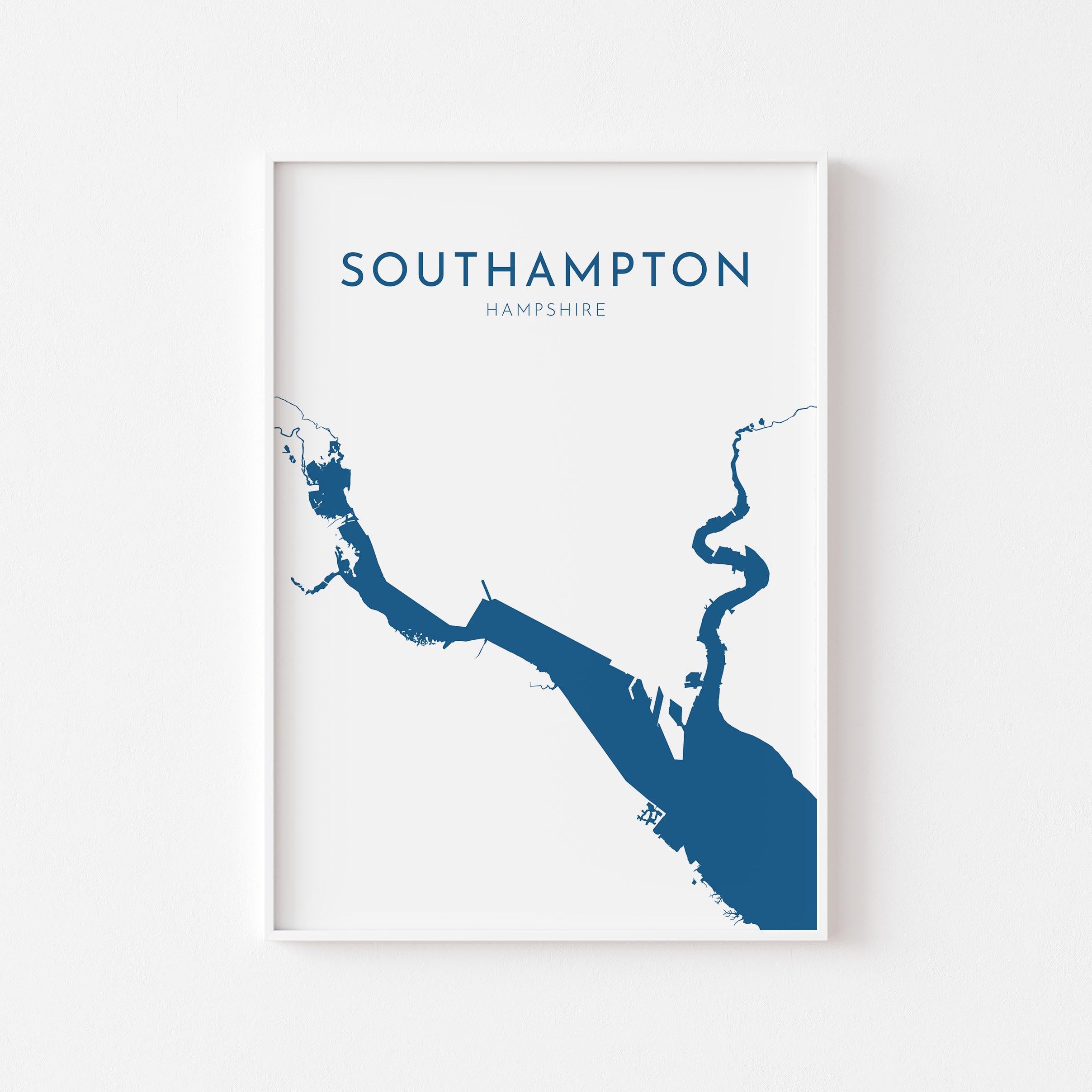 Southampton Map Art - Southampton Water Map Art, Southampton Rivers UK Map Art, Southampton Travel Print, Hampshire Map, UK City Map Art