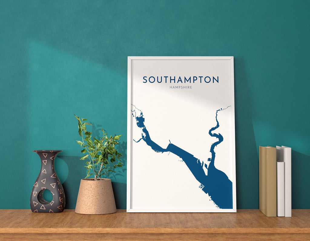 Southampton Map Art - Southampton Water Map Art, Southampton Rivers UK Map Art, Southampton Travel Print, Hampshire Map, UK City Map Art