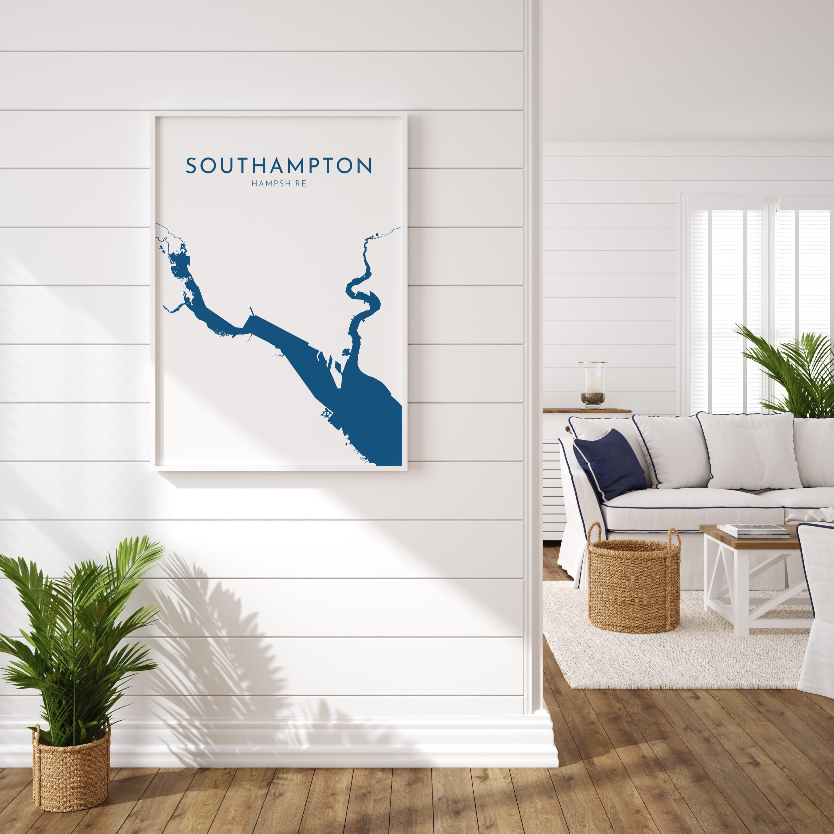 Southampton Map Art - Southampton Water Map Art, Southampton Rivers UK Map Art, Southampton Travel Print, Hampshire Map, UK City Map Art