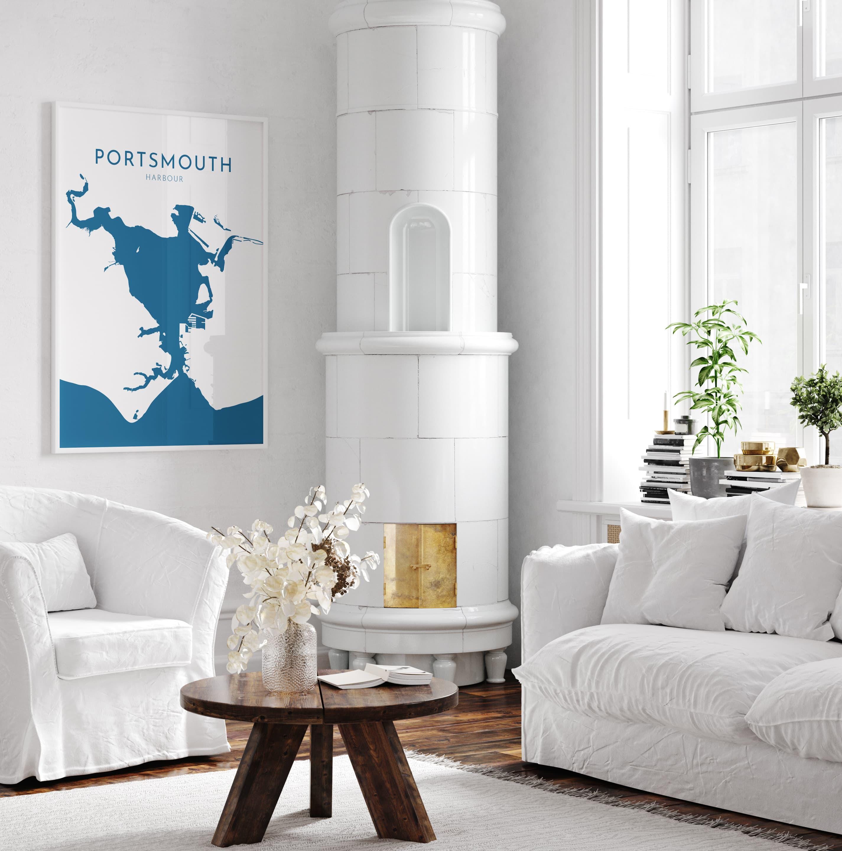 Portsmouth Map Art - Portsmouth Harbour Map Art, Portsmouth Docks UK Map Art, Portsmouth Travel Print, Hampshire Map, UK City Map Art