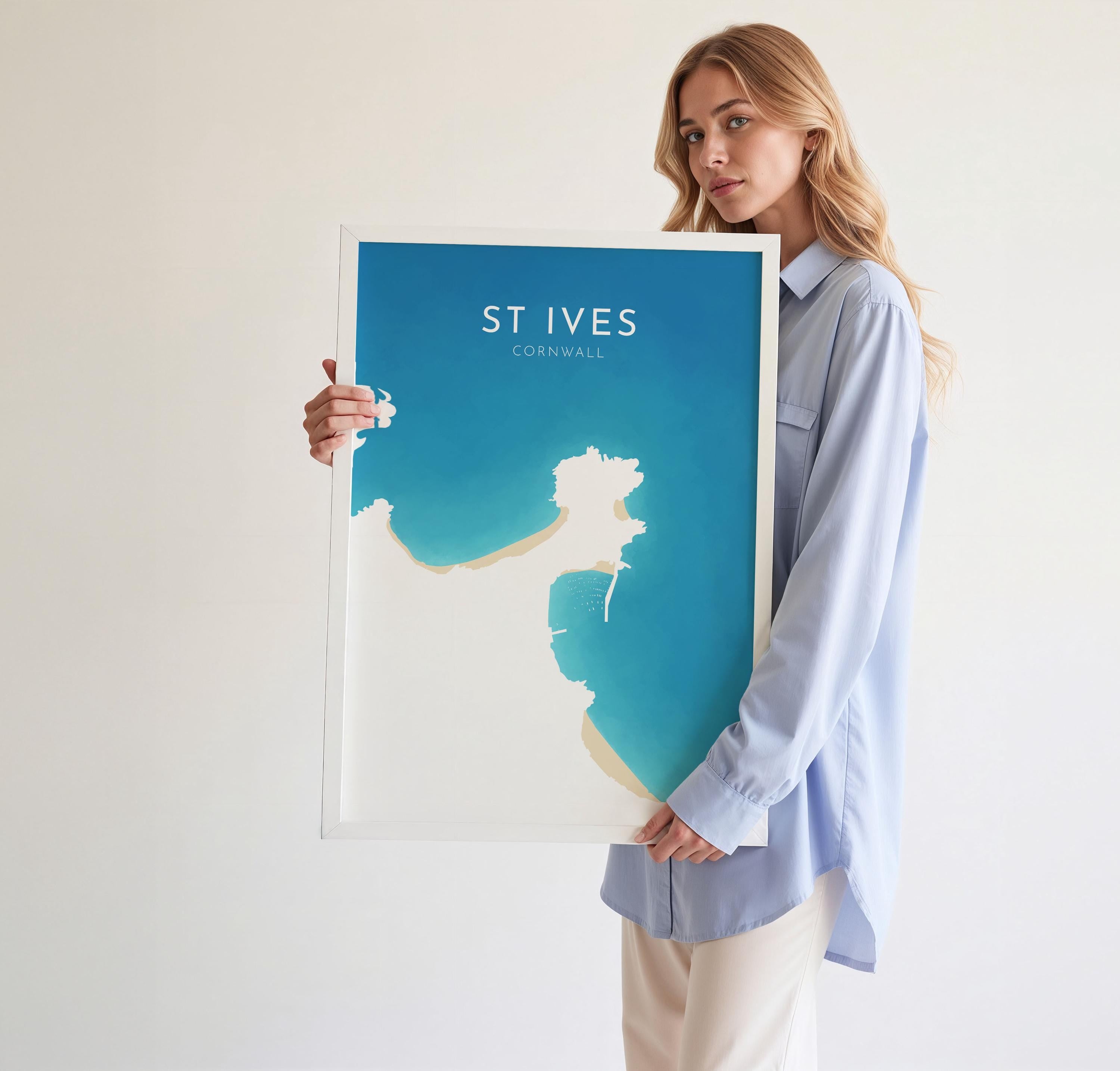 St Ives Map Art - St Ives Beach Print, St Ives Print, Cornwall Art, Cornwall Beach Art, Cornwall Coast Travel Poster, Southwest Coast Path