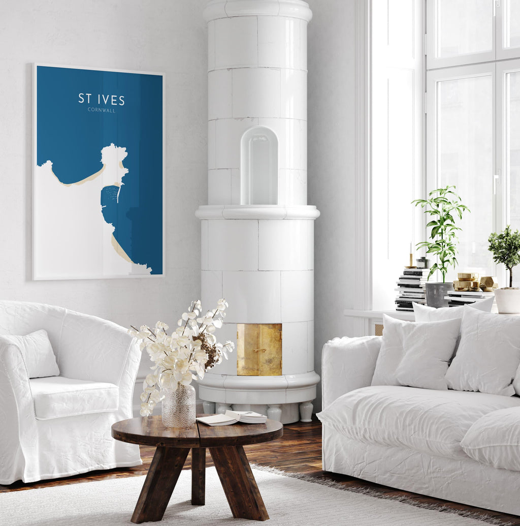 St Ives Map Art - St Ives Beach Print, St Ives Print, Cornwall Art, Cornwall Beach Art, Cornwall Coast Travel Poster, Southwest Coast Path