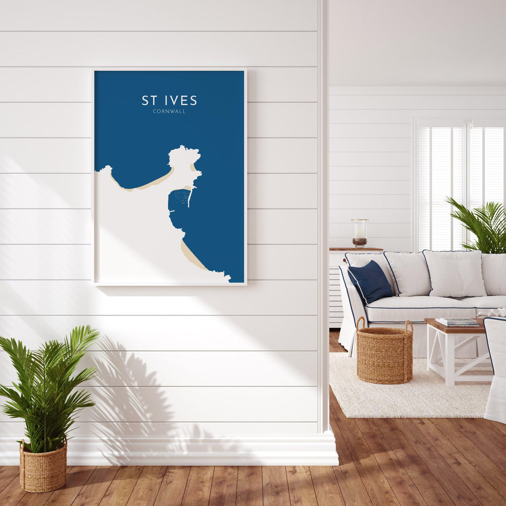 St Ives Map Art - St Ives Beach Print, St Ives Print, Cornwall Art, Cornwall Beach Art, Cornwall Coast Travel Poster, Southwest Coast Path