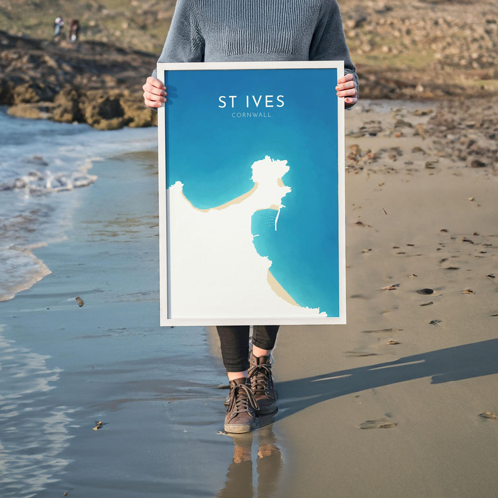 St Ives Map Art - St Ives Beach Print, St Ives Print, Cornwall Art, Cornwall Beach Art, Cornwall Coast Travel Poster, Southwest Coast Path